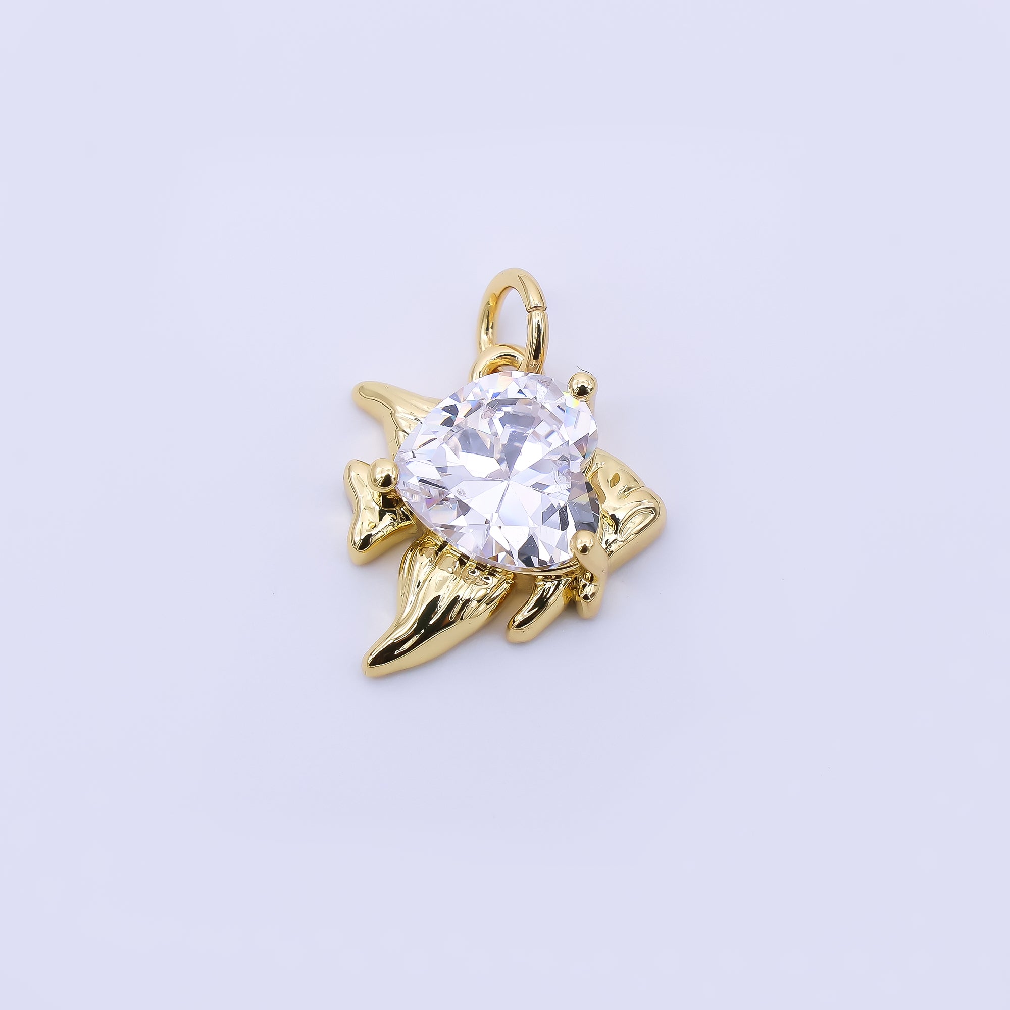 24K Gold Filled 13mm Heart-Shaped CZ Under the Sea Goldfin Fish Charm | AJ392