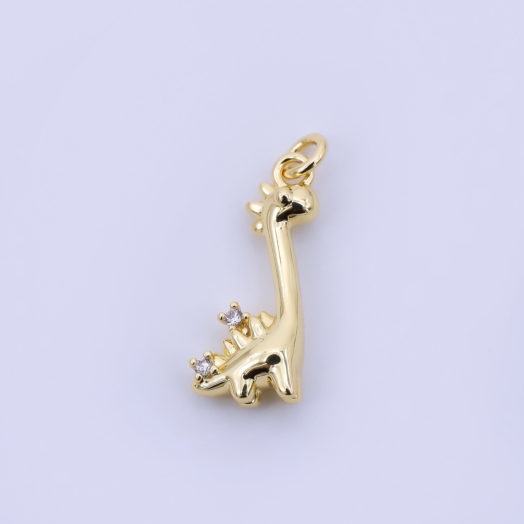 24K Gold Filled 18mm Twin Round CZ Ancient Brontosaurus Dinosaur Charm | AJ396