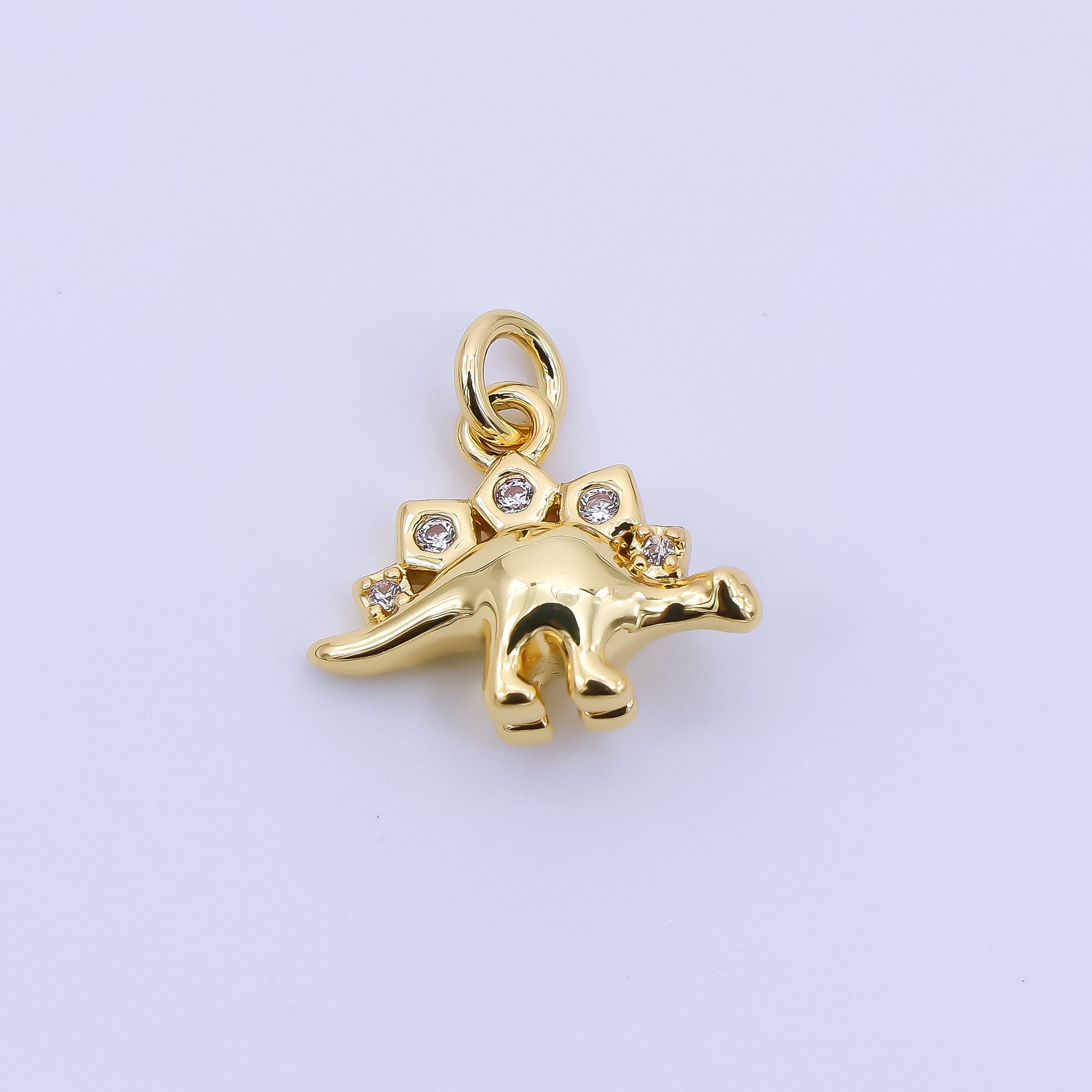 24K Gold Filled 10mm Micro Paved CZ Monstrous Lizard Stegosaurus Dinosaur Charm | AJ397