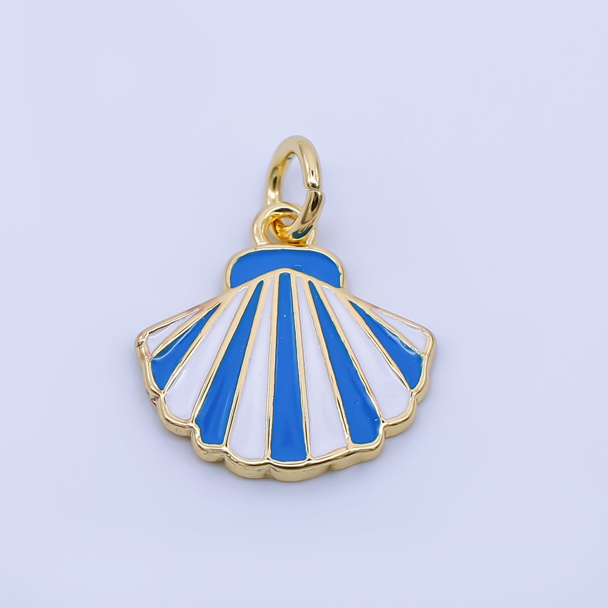 24K Gold Filled 14mm Blue, Purple, Pink, Light Blue Striped Enamel Sea Shell Charm | AJ429 - AJ430