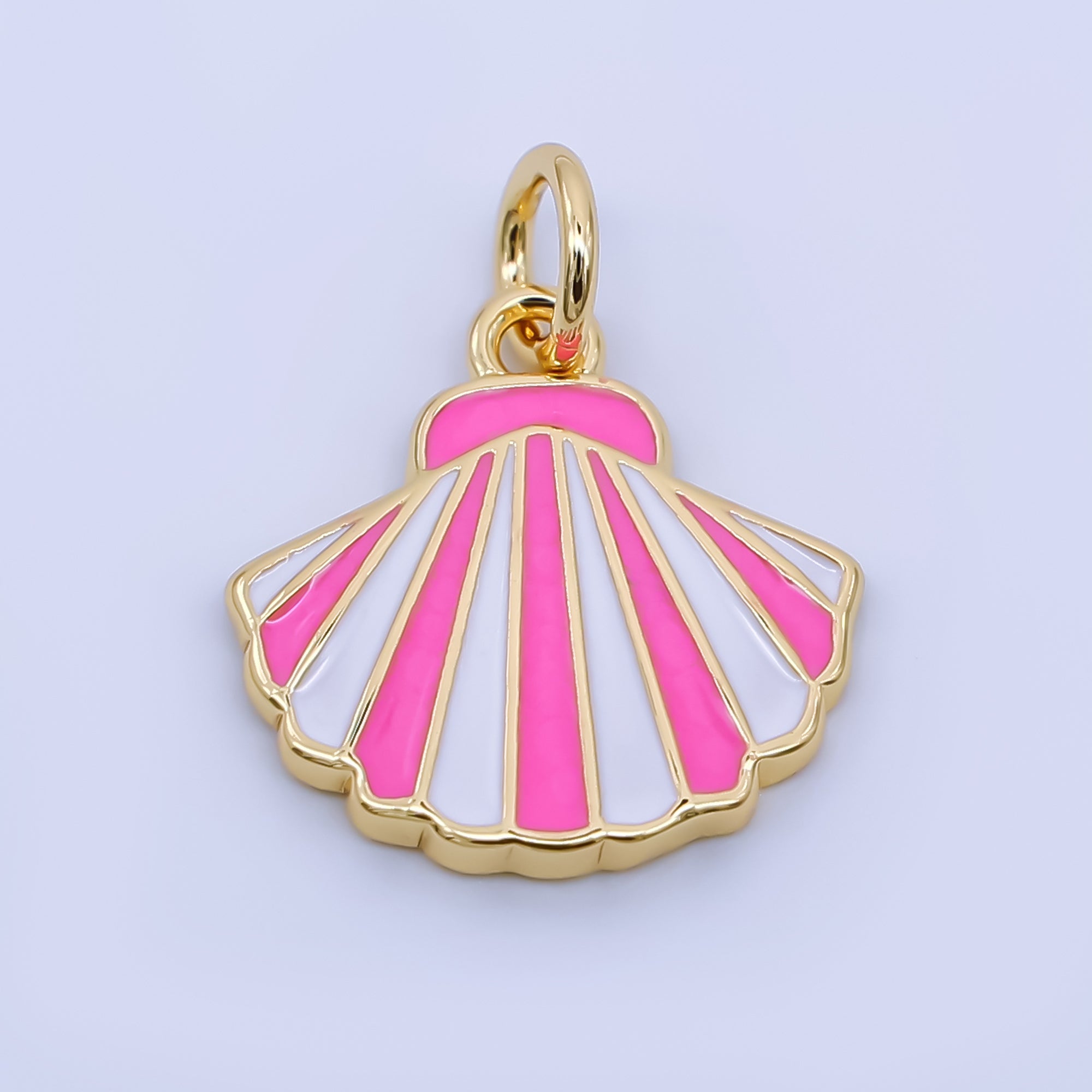 24K Gold Filled 14mm Blue, Purple, Pink, Light Blue Striped Enamel Sea Shell Charm | AJ429 - AJ430