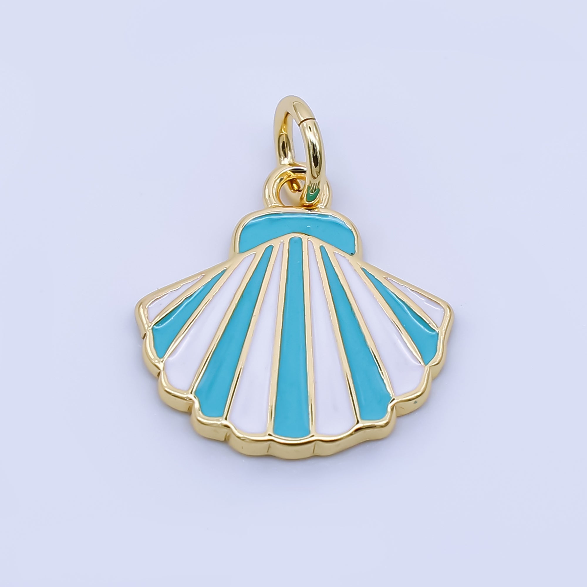 24K Gold Filled 14mm Blue, Purple, Pink, Light Blue Striped Enamel Sea Shell Charm | AJ429 - AJ430