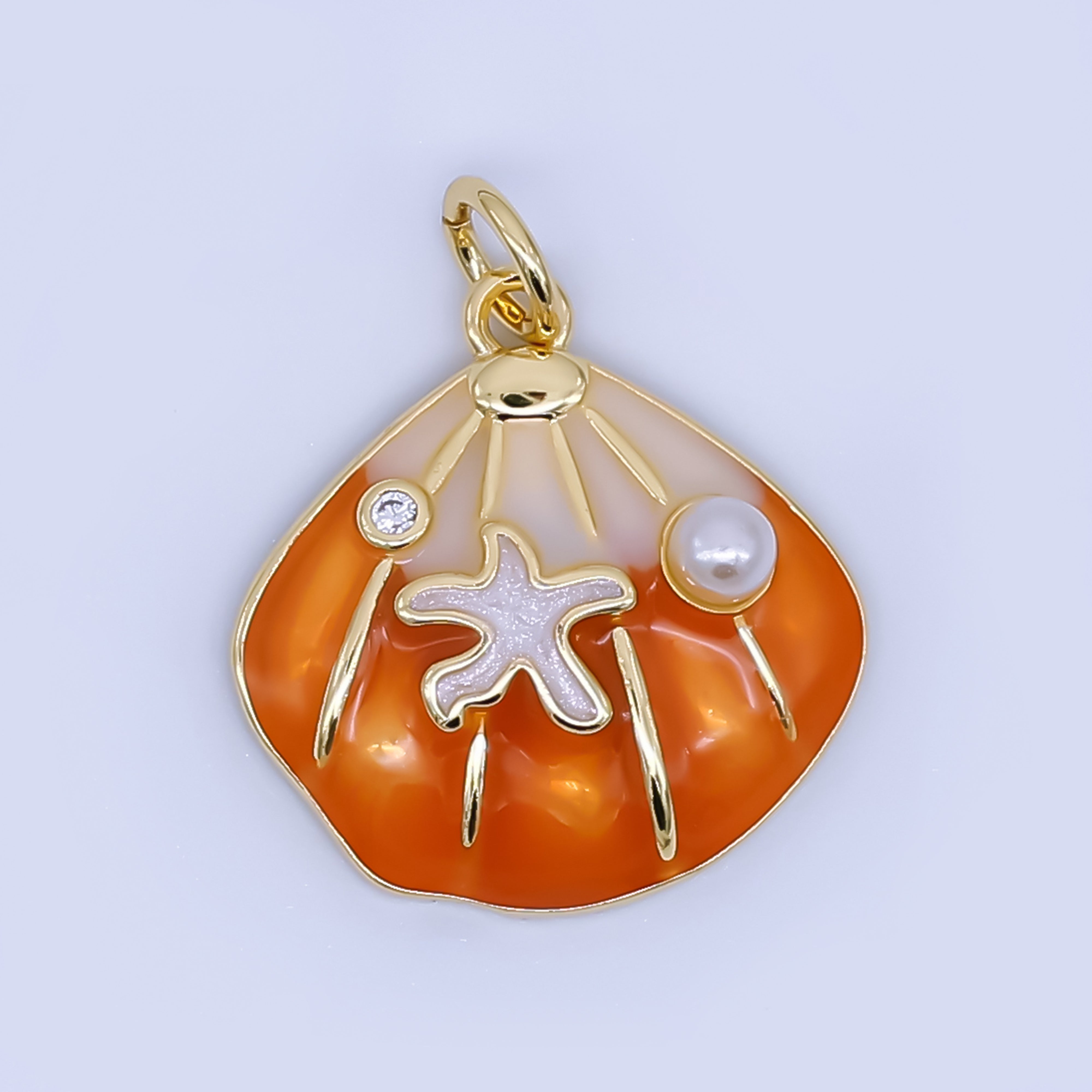 24K Gold Filled Green, Orange, Teal, Blue Starfish Scallop Clam Sea Shell Charm | AJ431 AJ432