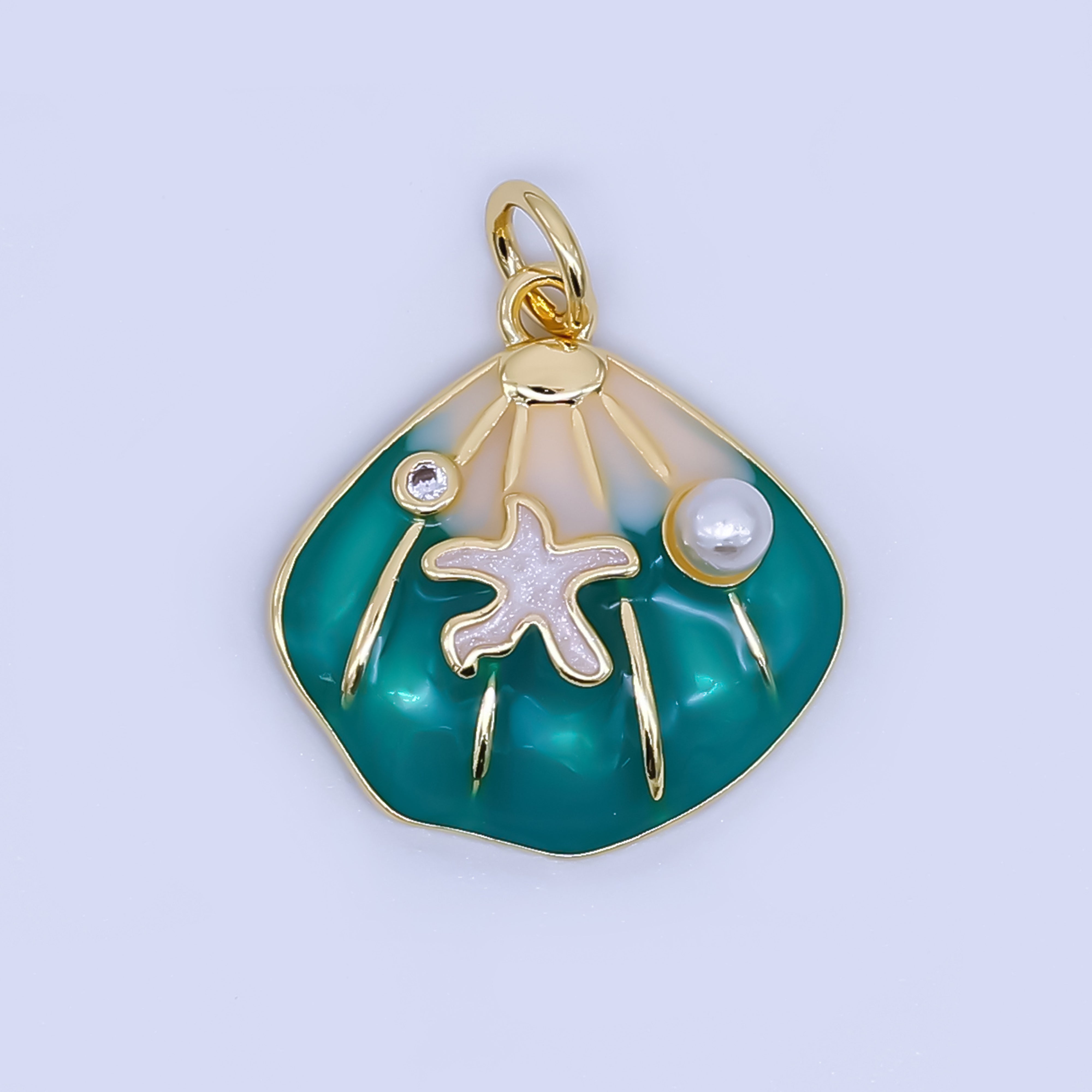 24K Gold Filled Green, Orange, Teal, Blue Starfish Scallop Clam Sea Shell Charm | AJ431 AJ432