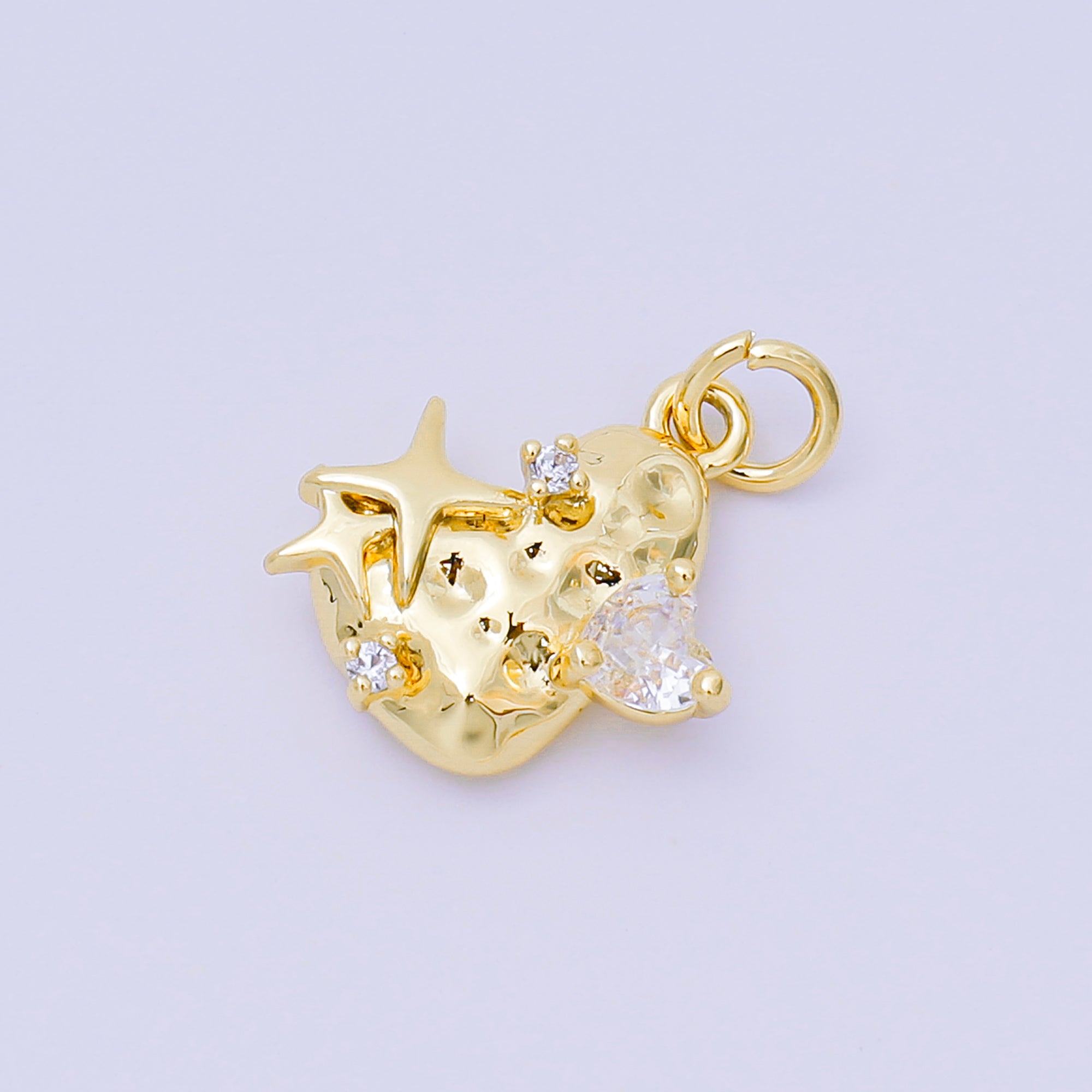 24K Gold Filled 11.5mm Clear CZ Star Hammered Charm in Gold & Silver | AJ476