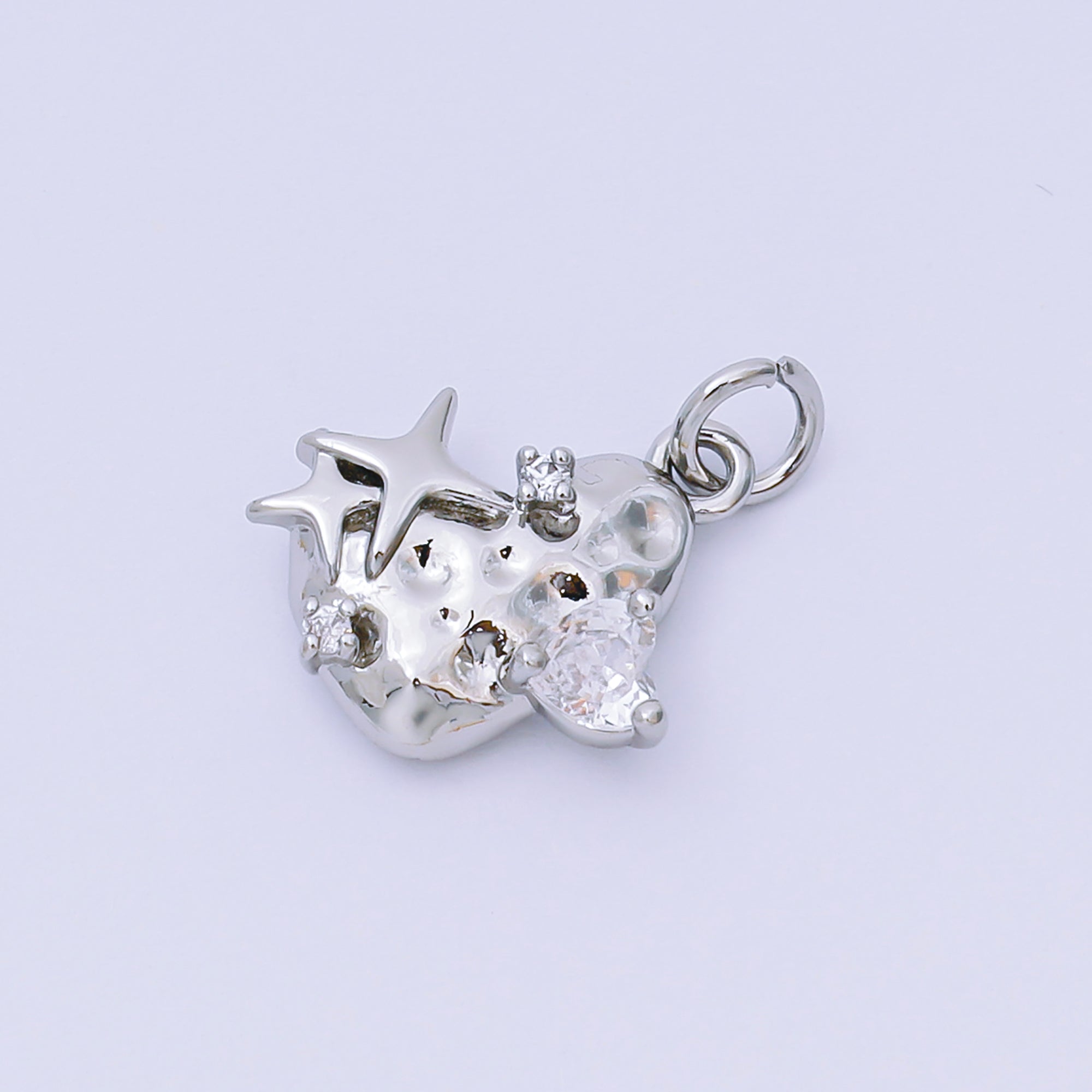 24K Gold Filled 11.5mm Clear CZ Star Hammered Charm in Gold & Silver | AJ476
