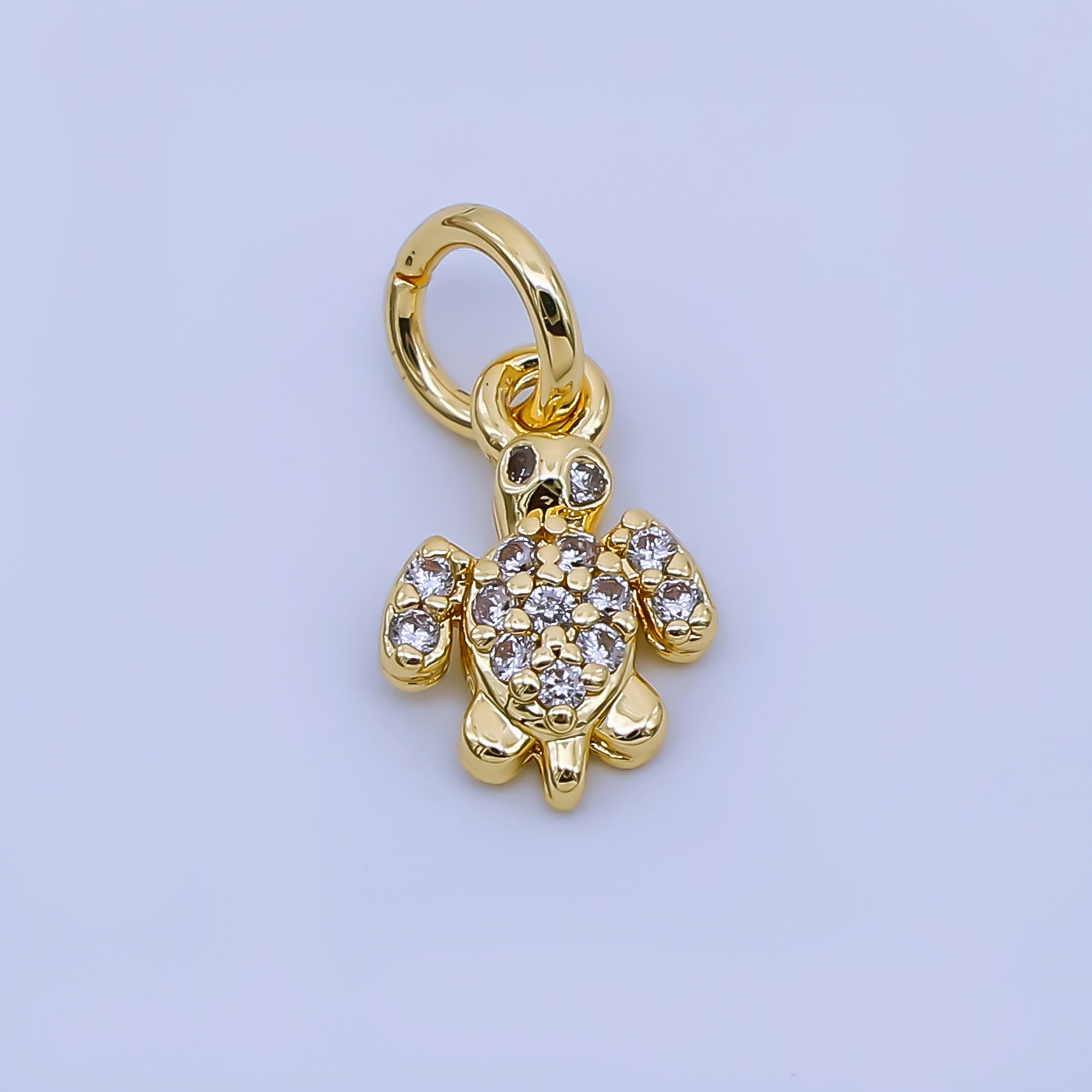 24K Gold Filled 9.6mm Clear CZ Micro Paved Tortoise Turtle Charm | AJ477