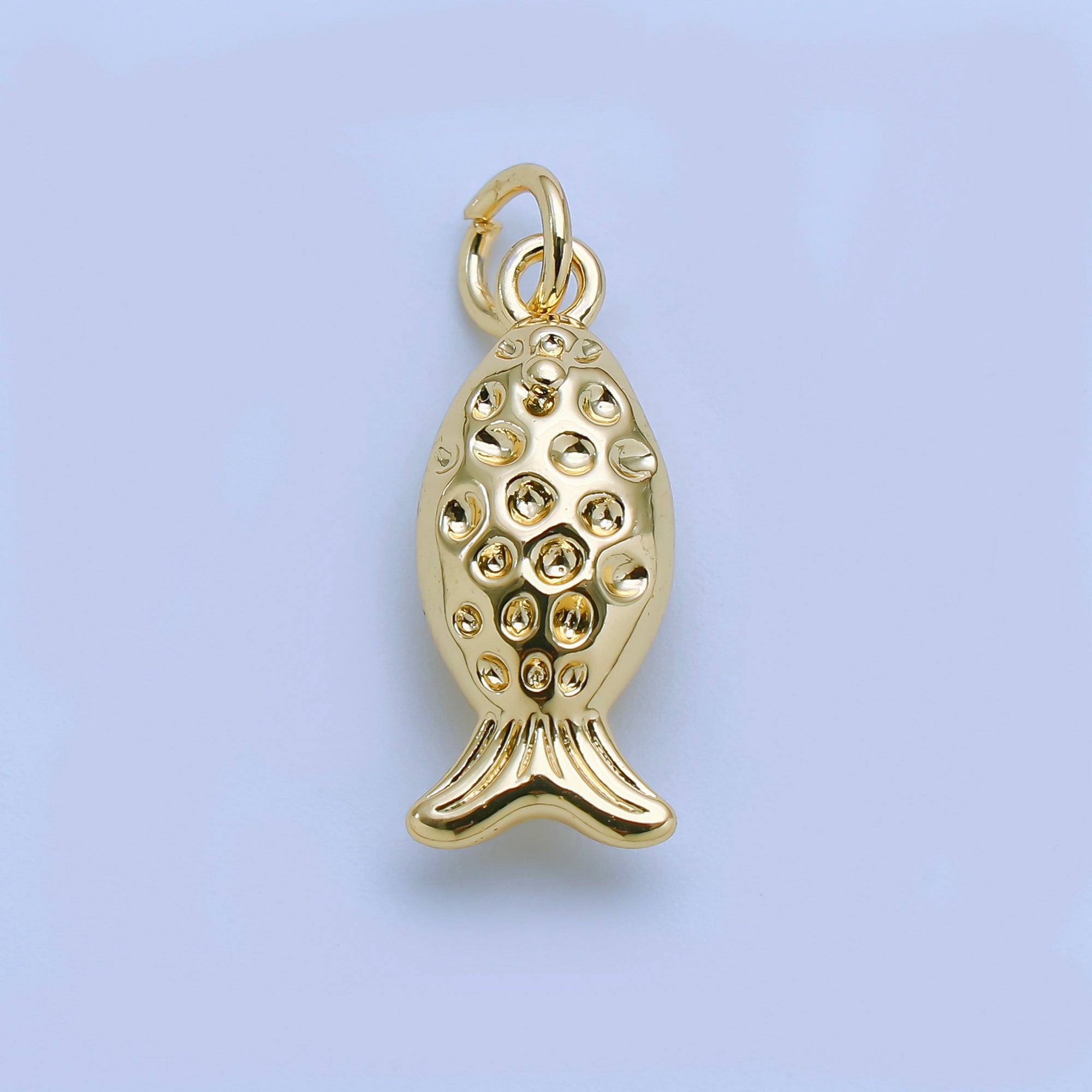 24K Gold Filled 18mm Dotted Fish Multidimensional 3D Charm in Gold & Silver | AJ482