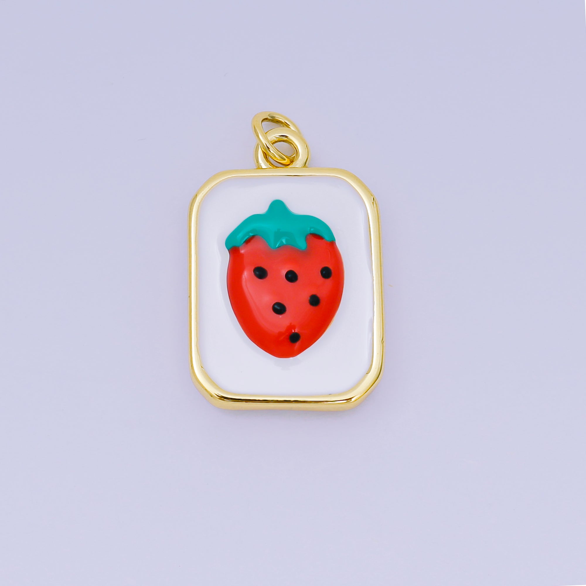 24K Gold Filled 22mm Enamel Art Red Strawberry Fruit Charm | AJ-486