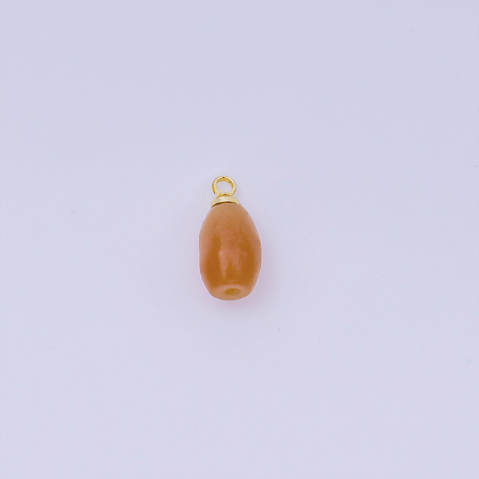 24K Gold Filled 13mm Brown Glass Art Capsule Oval Drop Charm | AJ-490