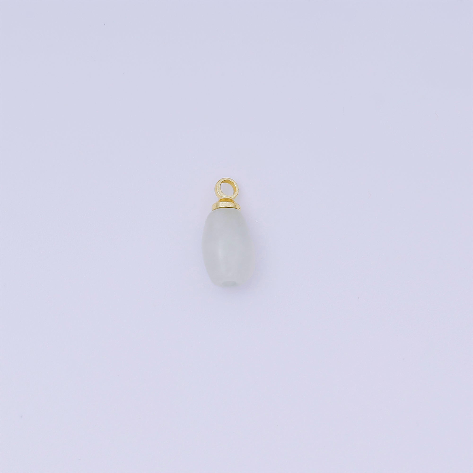 24K Gold Filled 11mm White Glass Art Mist Capsule Oval Drop Charm | AJ-491