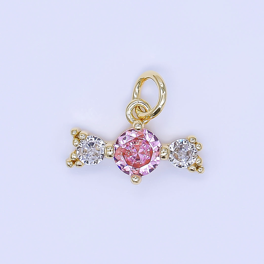 24K Gold Filled 20mm Clear, Pink Oval CZ Pink Sweet Candy Charm | AJ506