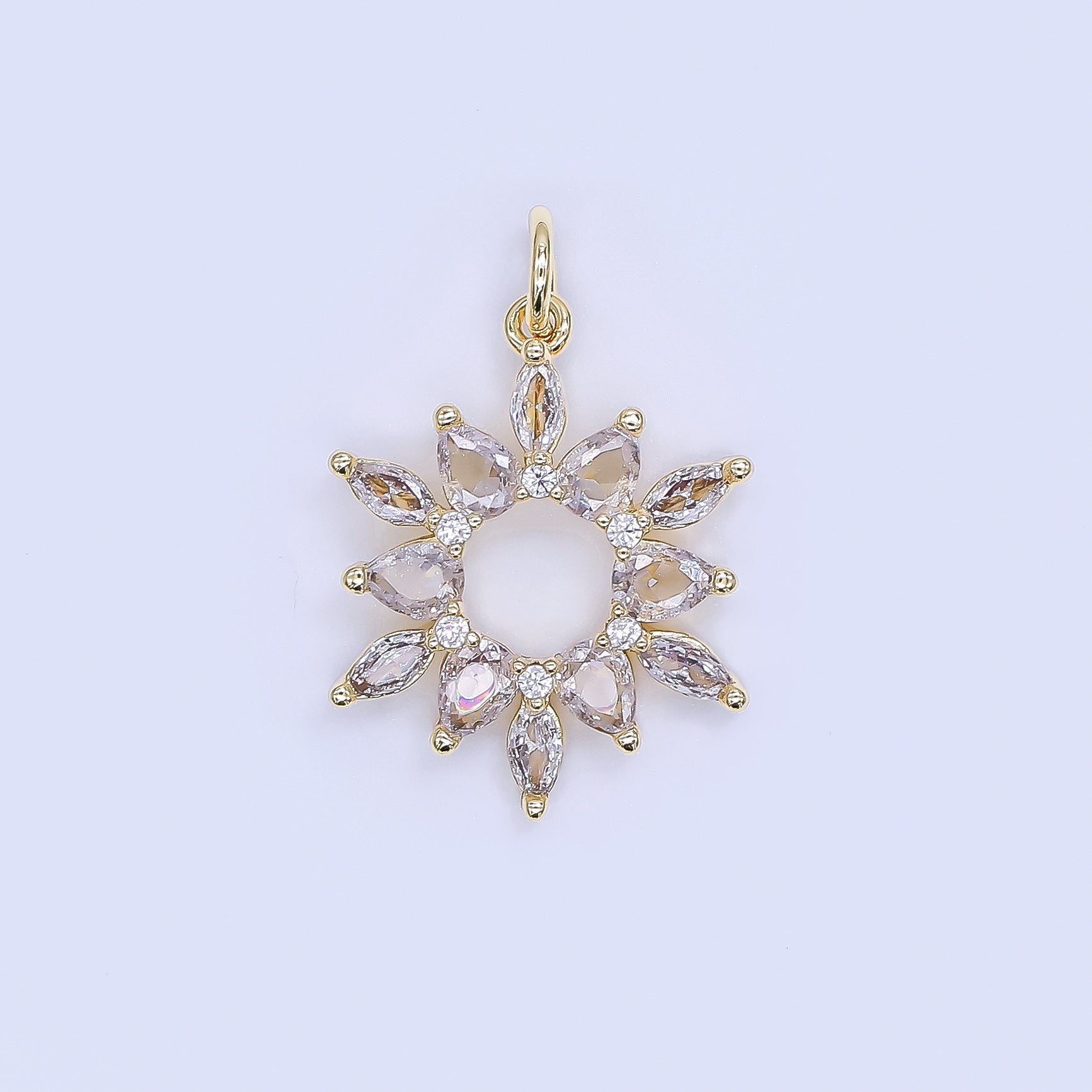 24K Gold Filled 20mm Mixed-Cut CZ Celestial Sunburst Flower Charm | AJ508