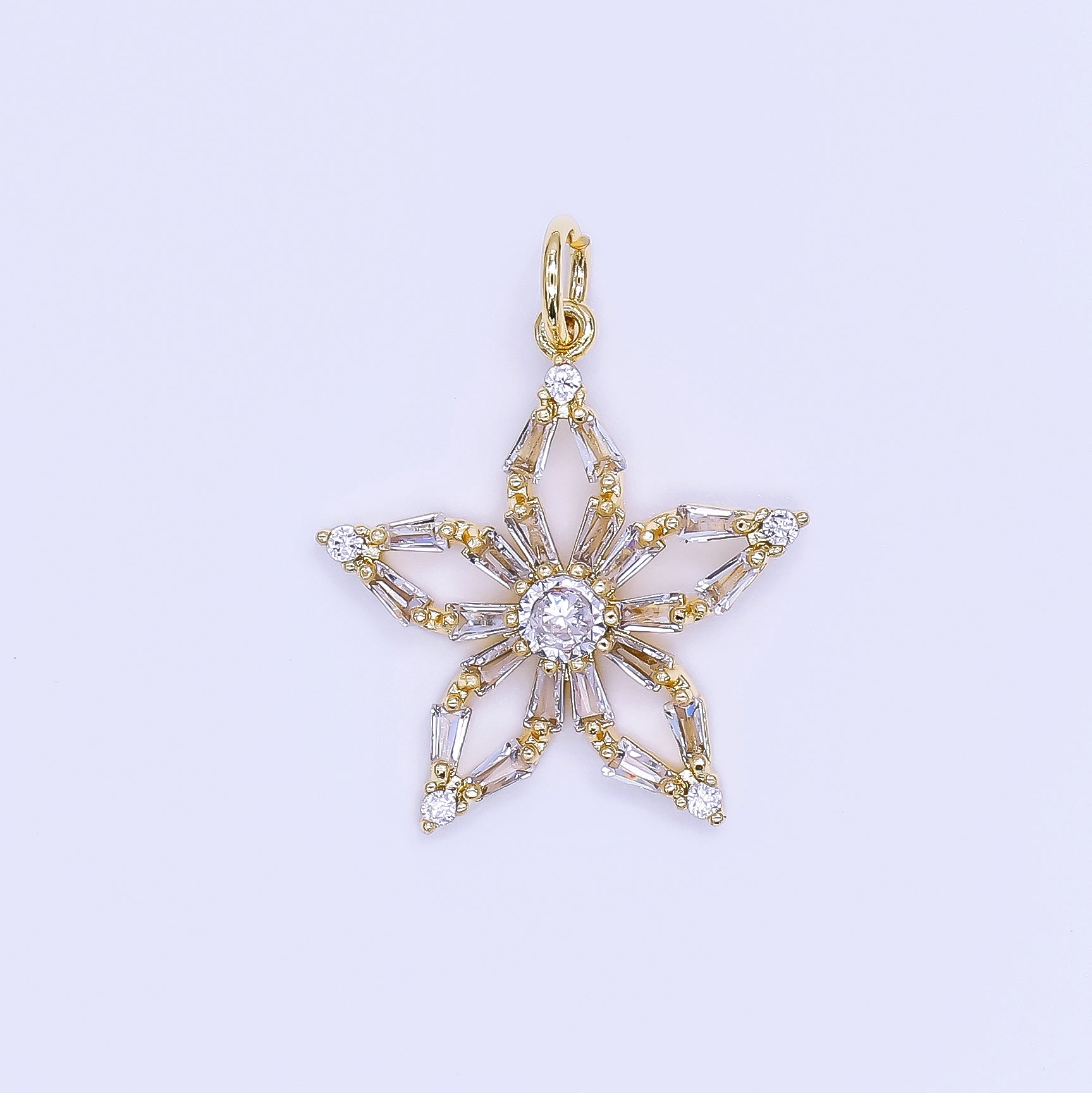 24K Gold Filled 20mm Mixed-Cut CZ Tiny Celestial Star Charm | AJ509
