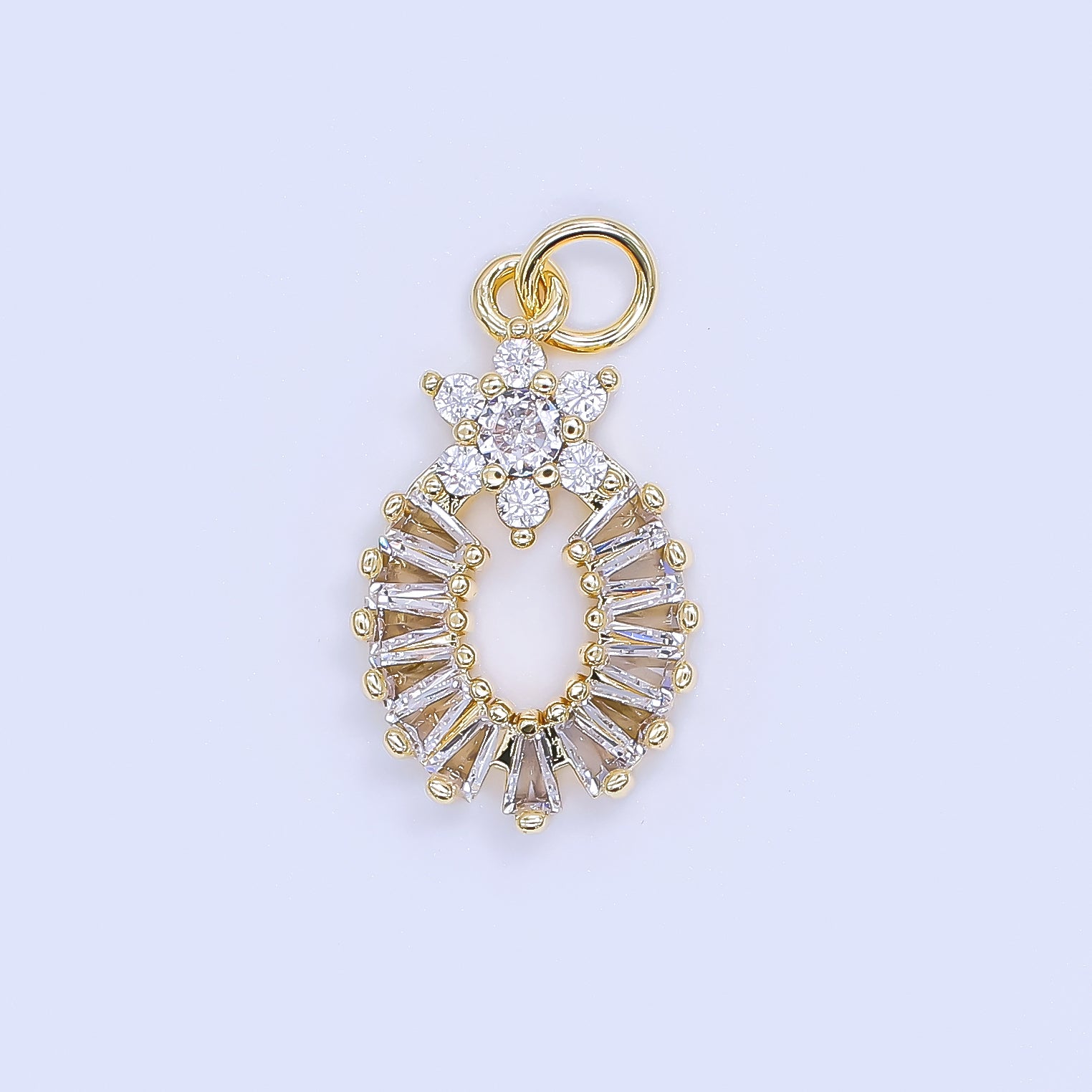 24K Gold Filled 20.5mm Mixed-Cut CZ Snowflakes Flower Charm | AJ510
