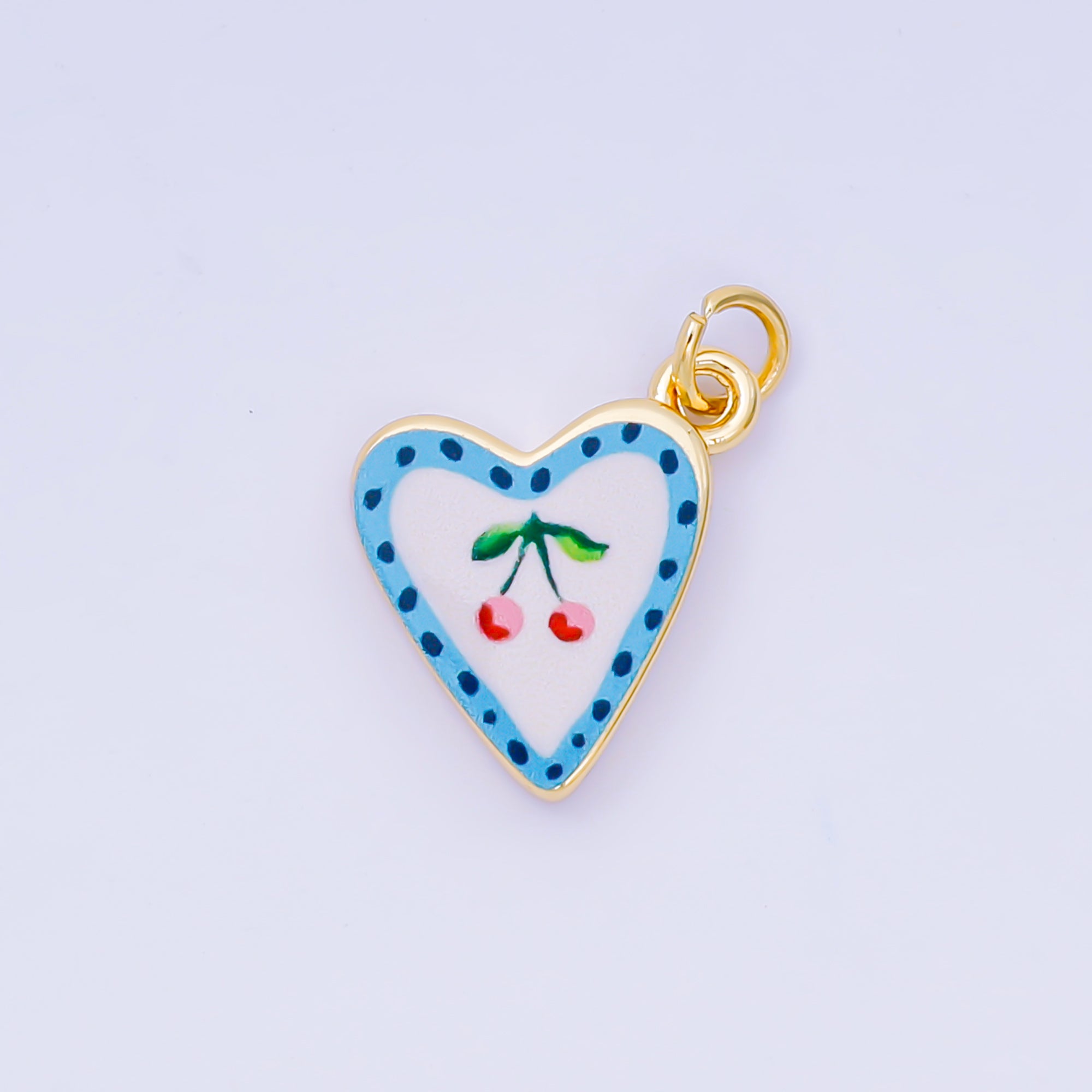 24K Gold Filled 17mm Rose, Cherry Enamel Heart Charm | AJ516 AJ524
