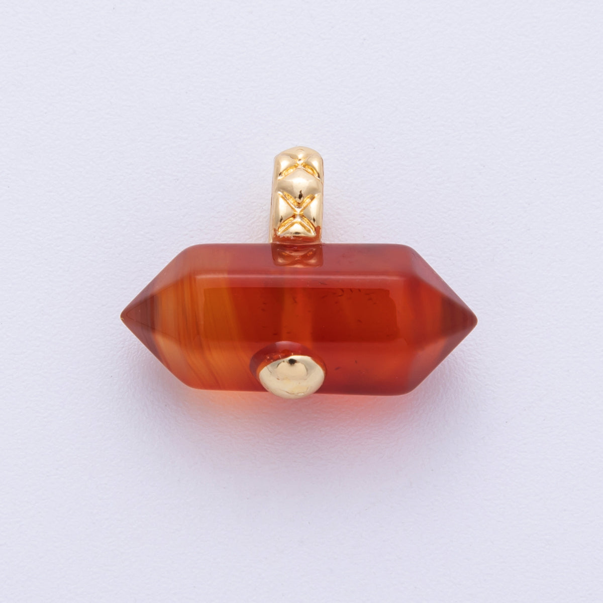 18k Gold Filled 21mm Carnelian Hexagonal Point Natural Gemstone Charm Pendant | AK-217