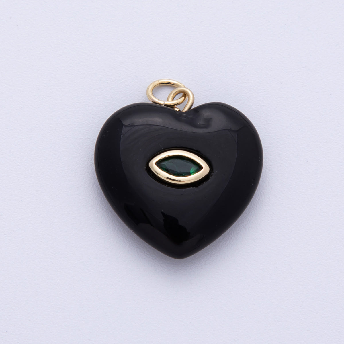 18K Gold Filled 21.5mm Marquise Embedded Rose Quartz, Amethyst, Onyx, Amazonite, Lapis Lazuli, Tiger Eye Heart Charm | AK218 - AK220