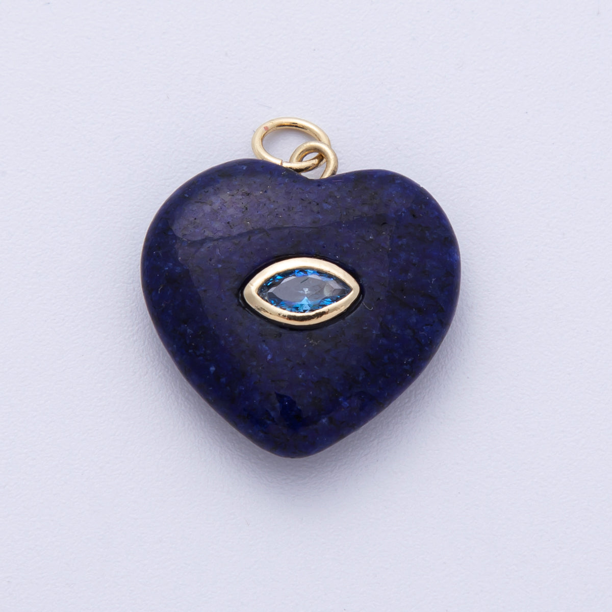 18K Gold Filled 21.5mm Marquise Embedded Rose Quartz, Amethyst, Onyx, Amazonite, Lapis Lazuli, Tiger Eye Heart Charm | AK218 - AK220