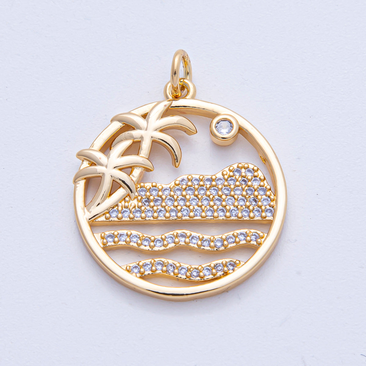 18k Gold Filled Palm Tree Charm Micro Pave Beach Pendant AK-006