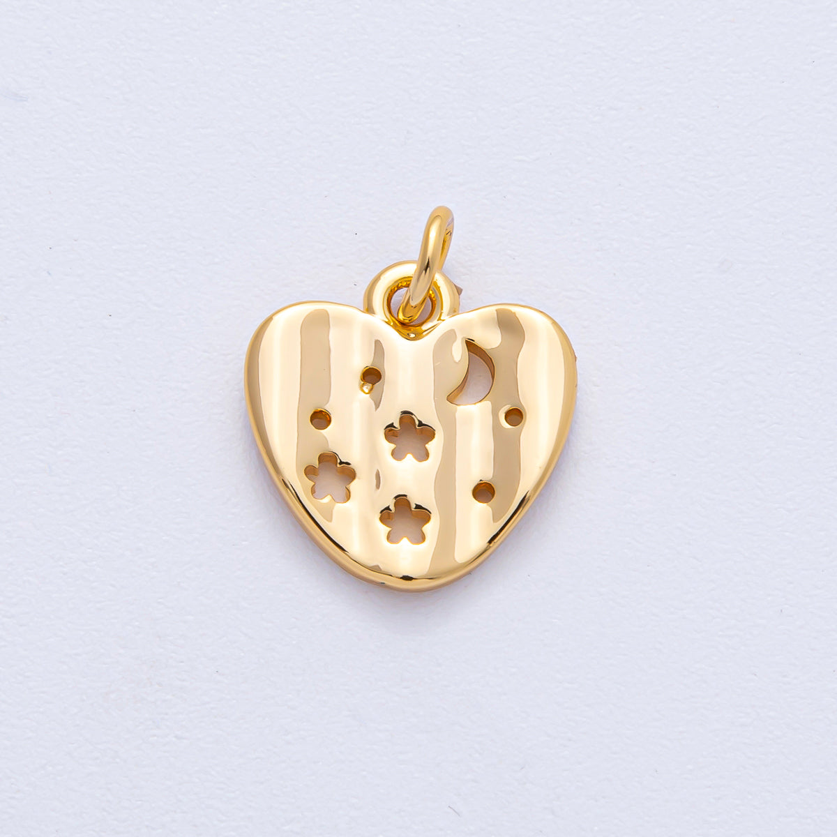 18K Gold Filled 14mm Celestial Sun Moon Hammered Heart Charm | AK013