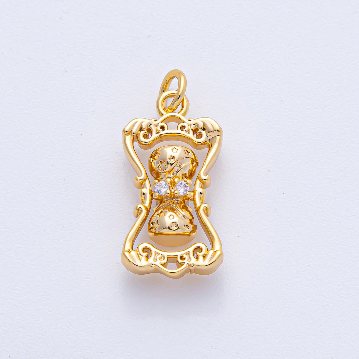 18K Gold Filled 20.5mm Clear CZ Hourglass Sand Timer 3D Multidimensional Charm | AK014