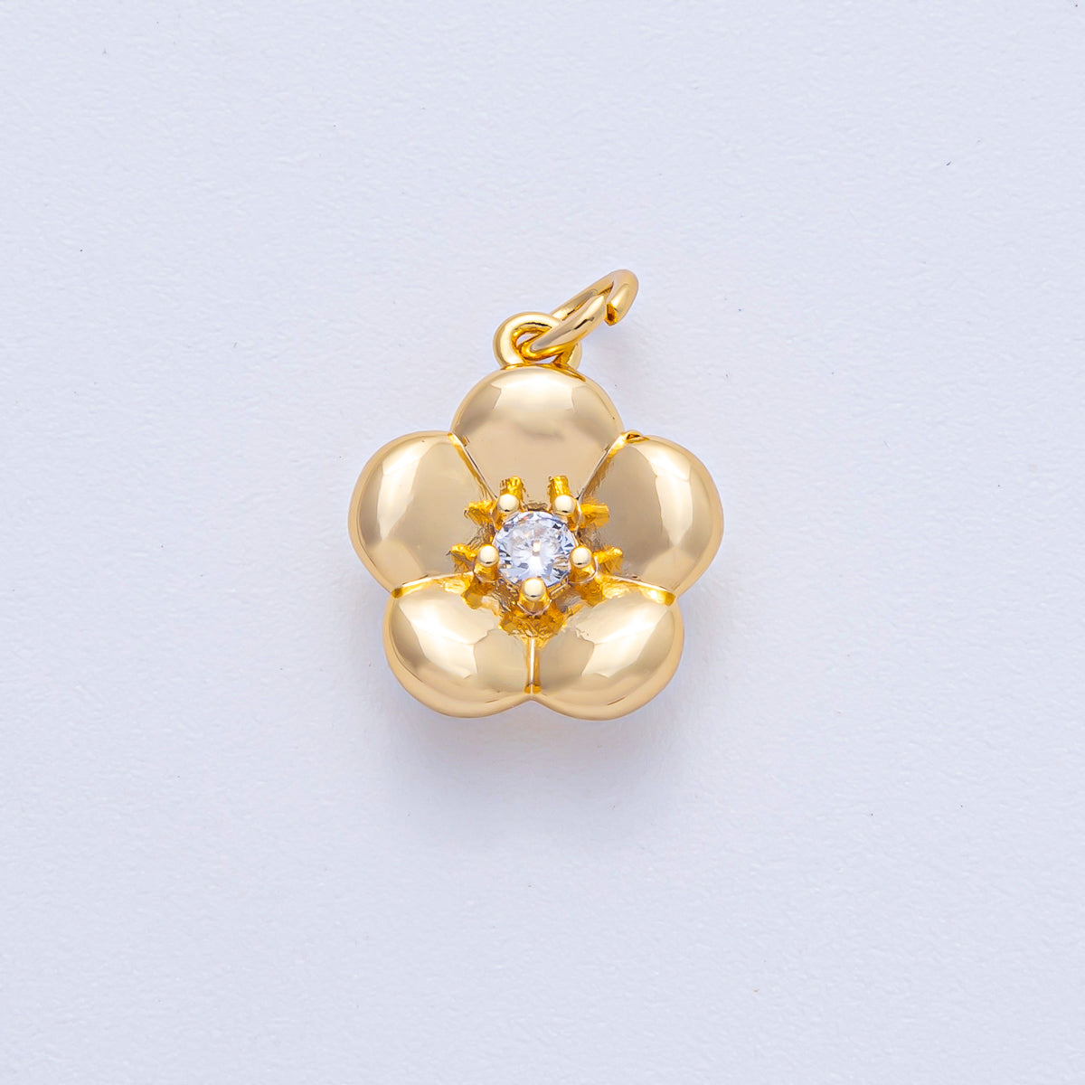 18K Gold Filled Clear CZ Flower Mini Charm | AK016