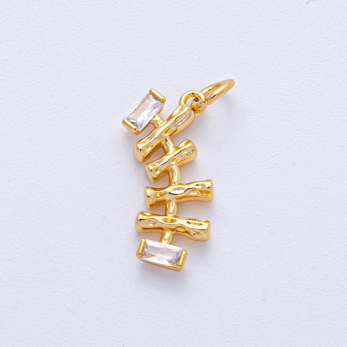 18K Gold Filled 19mm Baguette CZ Geometric Molten Curved Charm | AK017