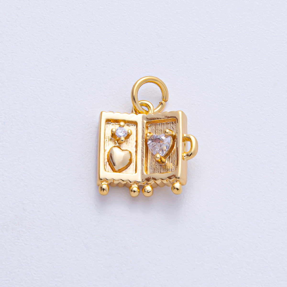 18K Gold Filled 12.5mm Clear CZ Heart Suitcase Luggage Travel Charm | AK019