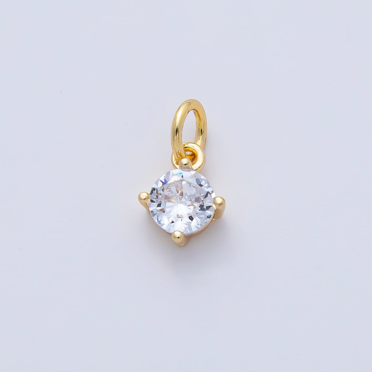 18K Gold Filled 7.3mm Clear CZ Round Mini Charm | AK025
