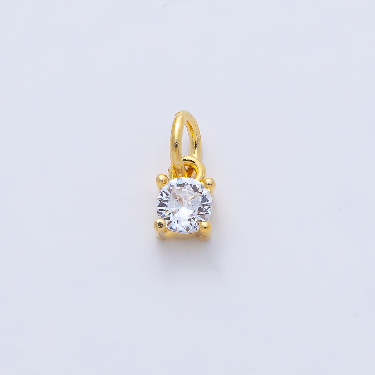 18K Gold Filled 6mm Clear CZ Round Mini Charm | AK027