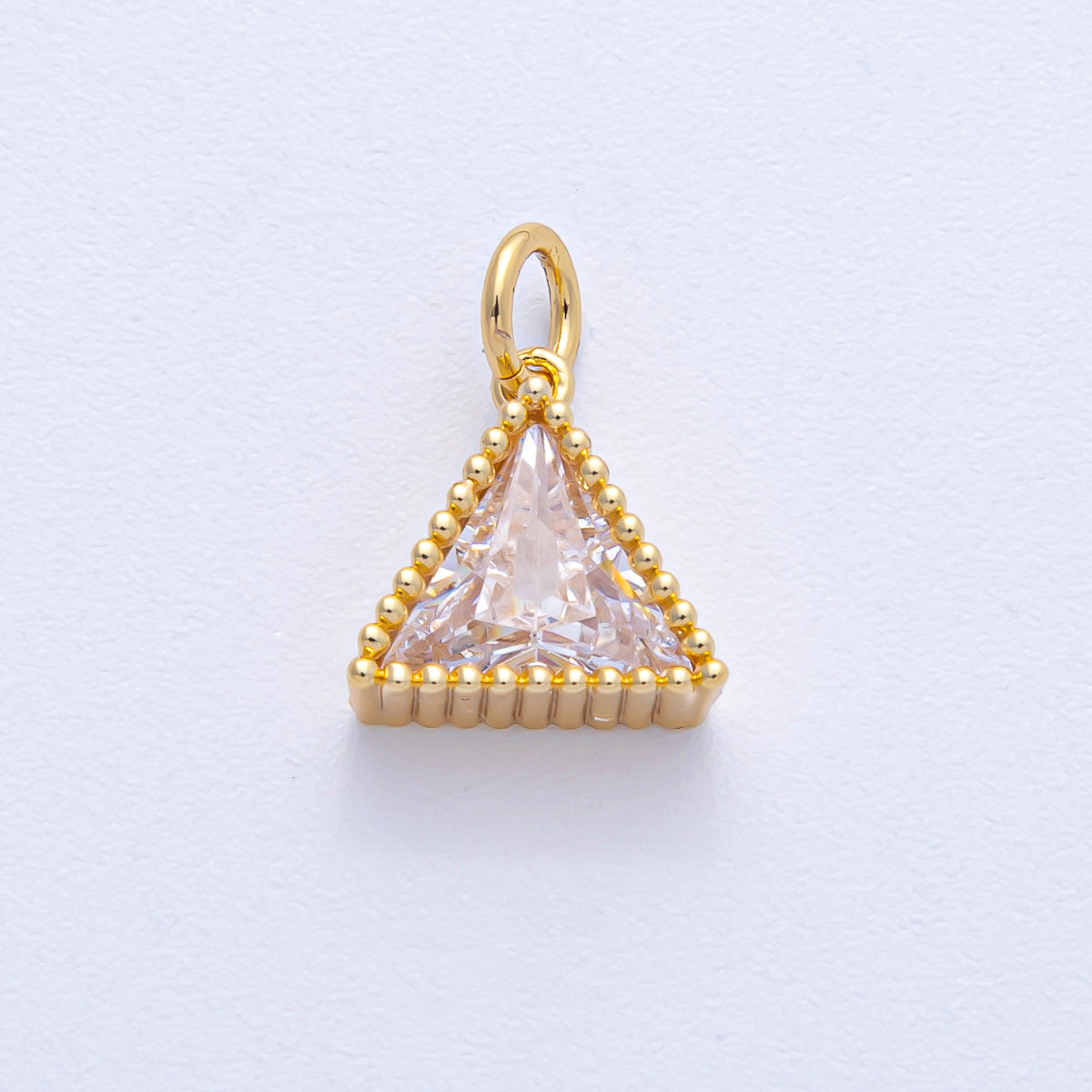 18K Gold Filled 11mm Clear CZ Triangle Ribbed Mini Charm | AK032