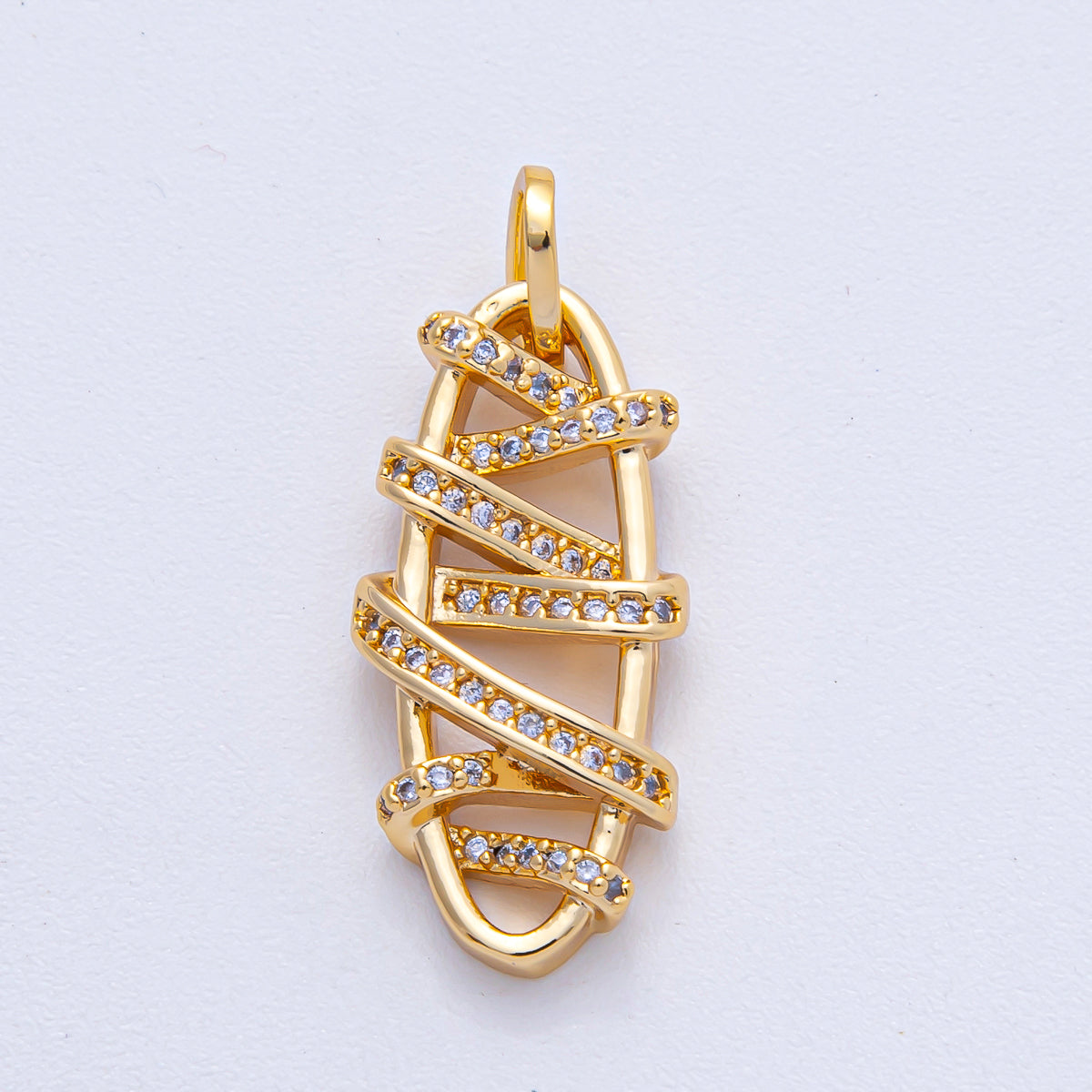 18K Gold Filled 25mm Micro Paved CZ Band Oval Geometric Charm | AK038