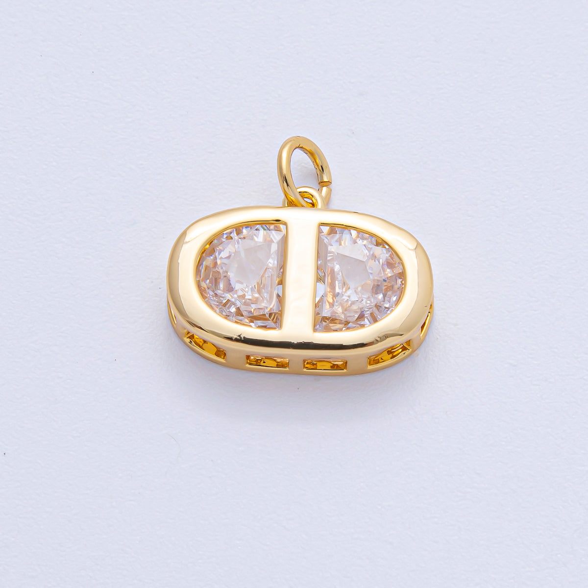 18K Gold Filled 16.5mm Clear CZ Oval Mariner Anchor Charm | AK039