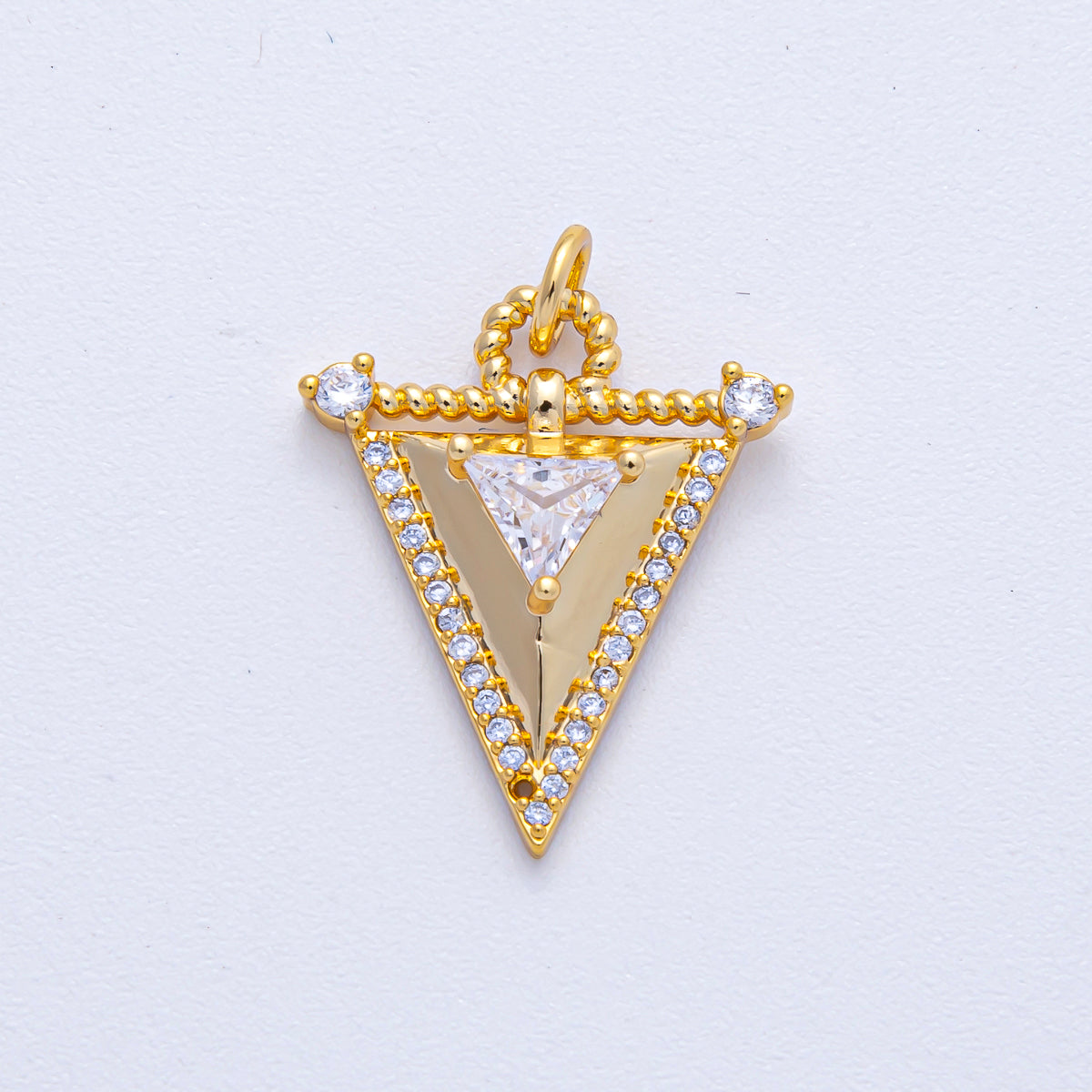 18K Gold Filled 21.5mm Micro Paved CZ Croissant Triangle Geometric Charm | AK040
