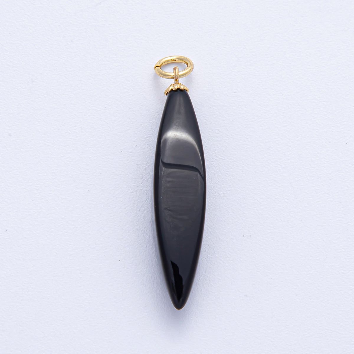 18K Gold Filled 34mm Black Onyx Navette Gemstone Drop Charm | AK051