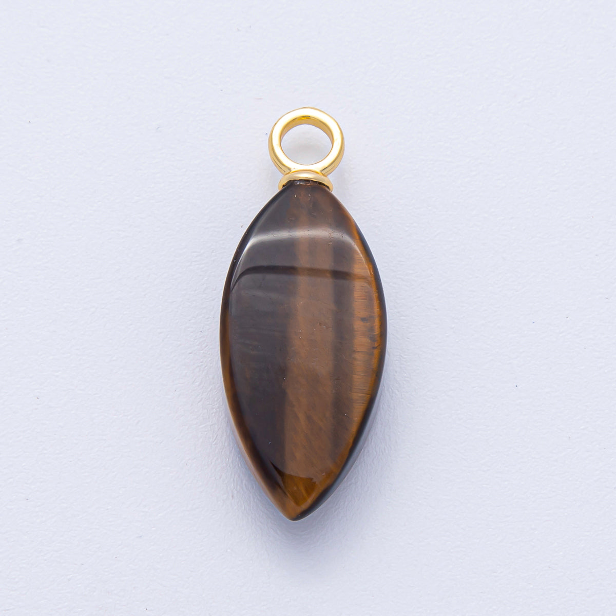 18K Gold Filled 30mm Tiger Eye Gemstone Navette Sphere Drop Charm | AK052