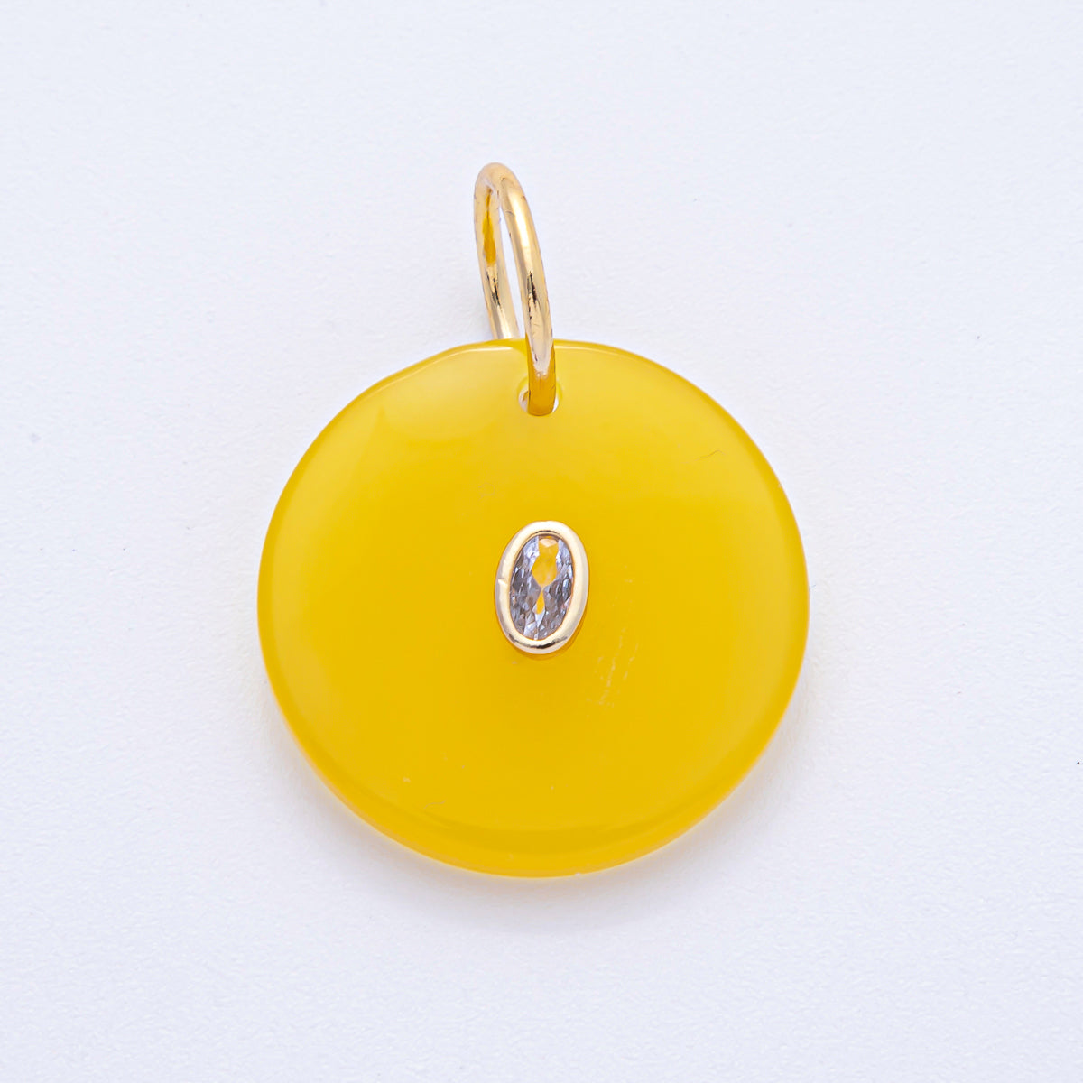 18K Gold Filled 25mm CZ Embedded Grey, Yellow, Red Round Gemstone Charm | AK053 AK054