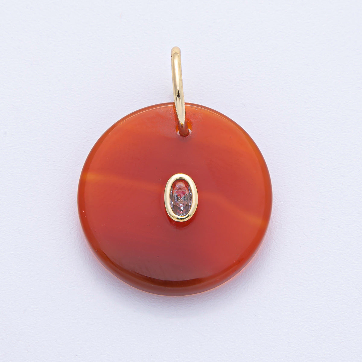 18K Gold Filled 25mm CZ Embedded Grey, Yellow, Red Round Gemstone Charm | AK053 AK054