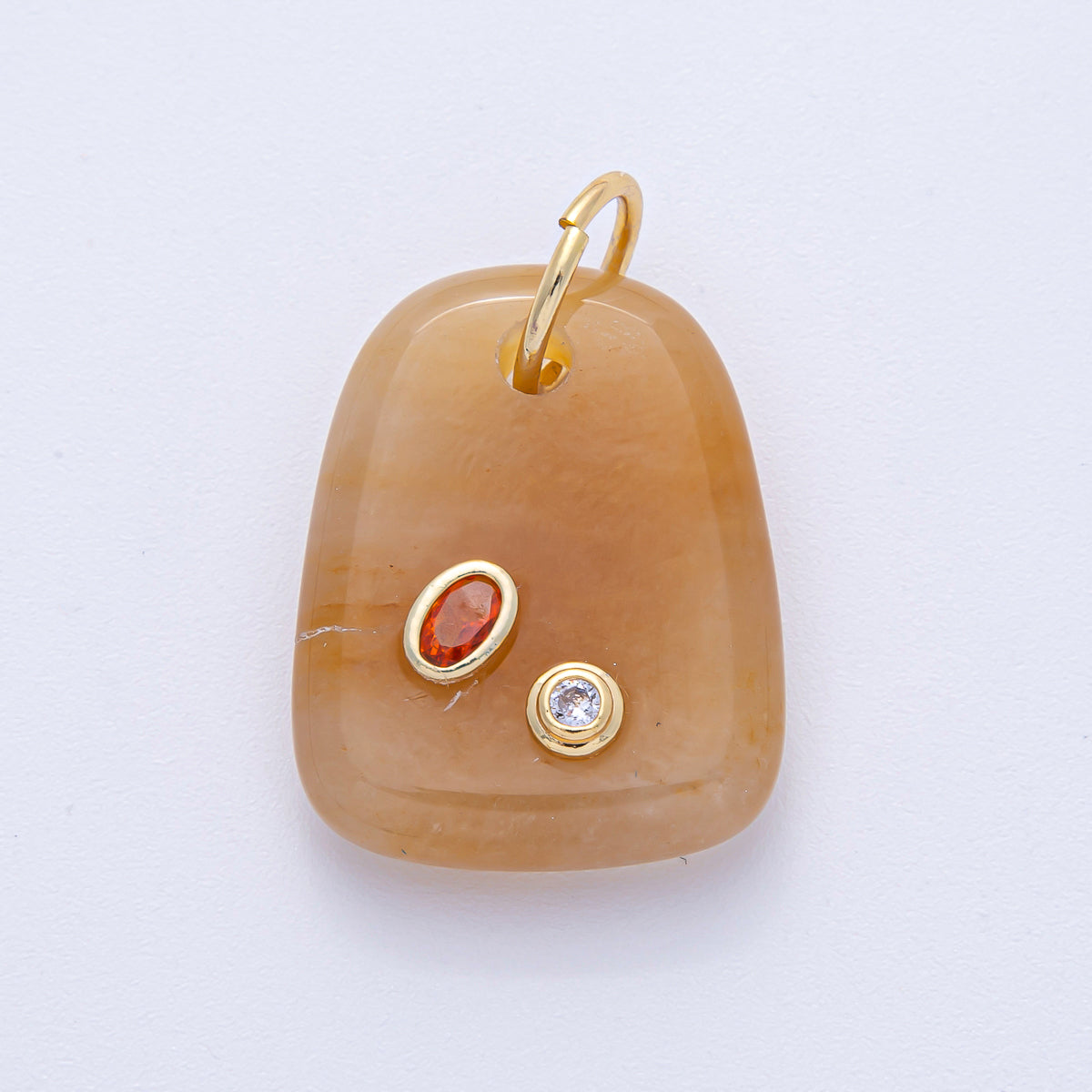 18K Gold Filled 29mm Multicolor CZ Embedded Natural Gemstone Rectangular Charm | AK055 - AK057