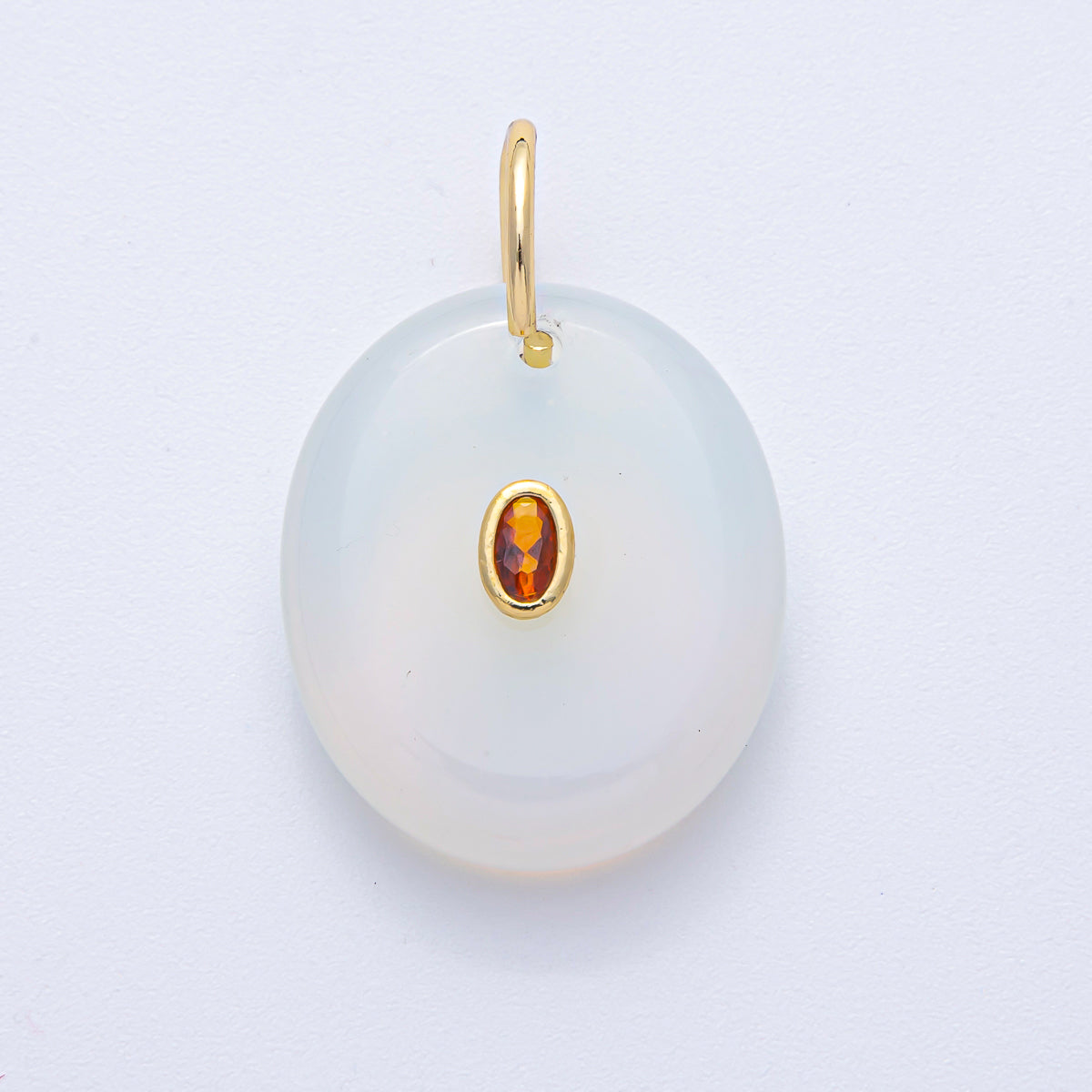 18K Gold Filled 27mm CZ Embedded Rose Quartz, Clear Quartz, Amethyst Oval Gemstone Charm | AK058 AK059