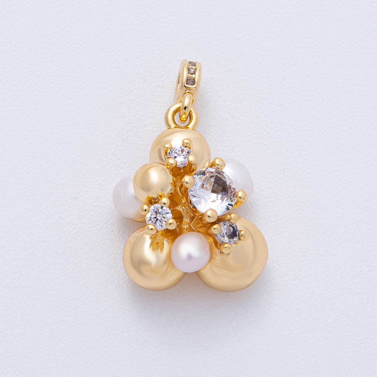 18K Gold Filled 16mm Geometric Bubble Shell Pearl Micro Paved CZ Charm | AK114