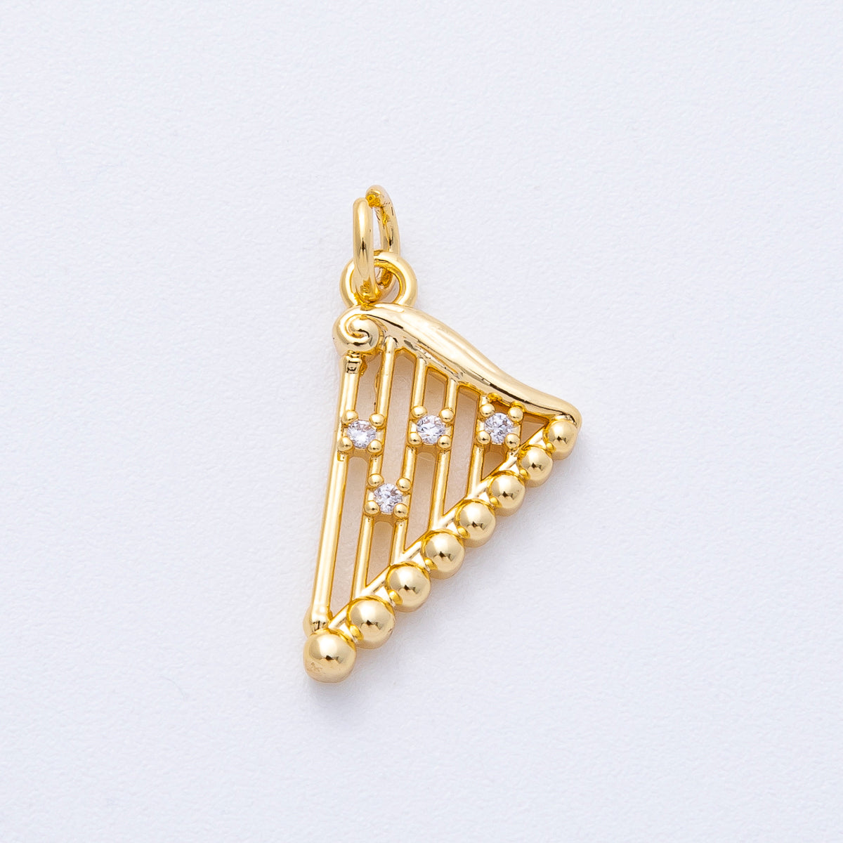 18K Gold Filled 19mm Clear CZ Harp Musical Instrument Charm | AK116