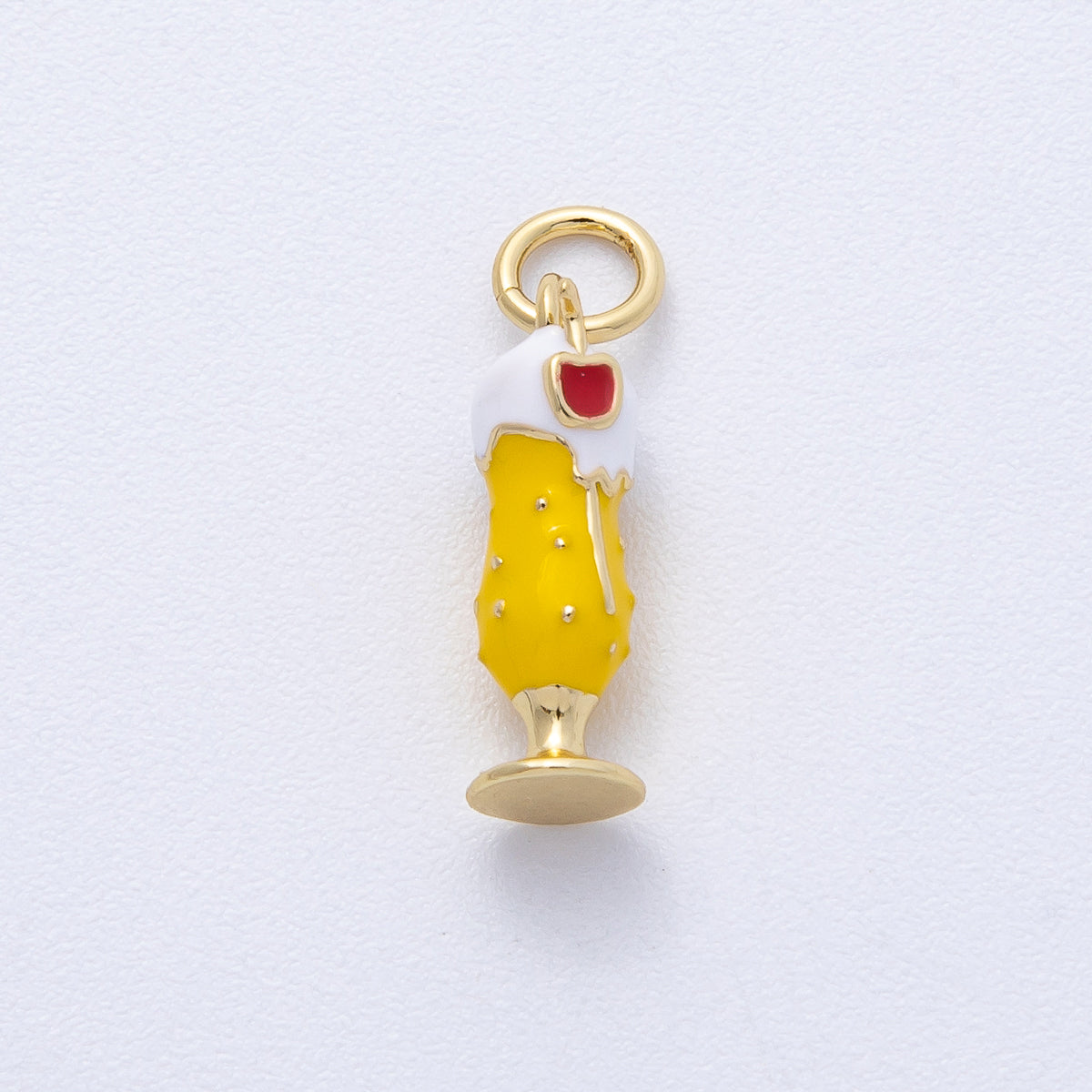 14K Gold Filled 15.5mm White, Yellow Enamel Milkshake Drink 3D Multidimensional Charm | AK118