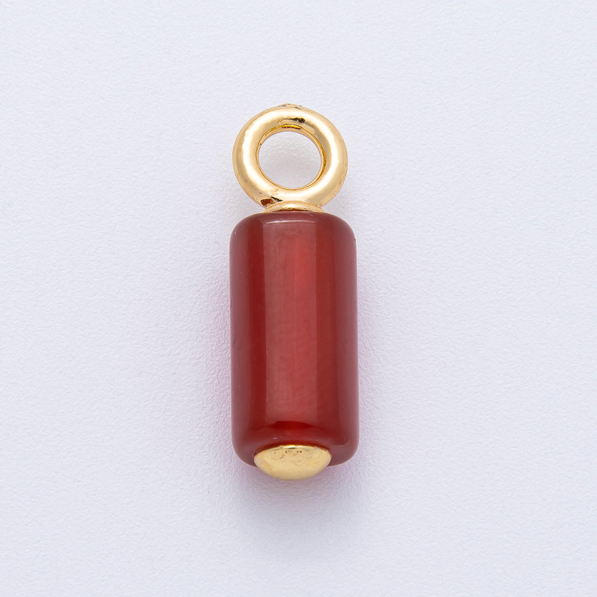 18K Gold Filled 26mm Red Carnelian Gemstone Cylinder Tube Drop Charm | AK145