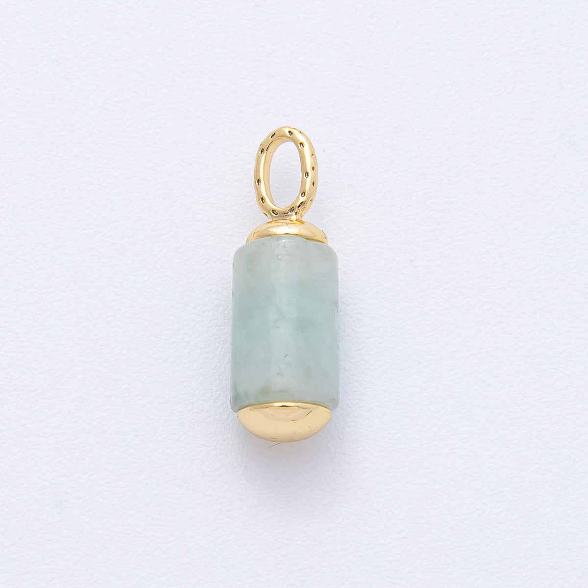 18K Gold Filled 17mm Green Prehnite Gemstone Cylinder Tube Drop Charm | AK146