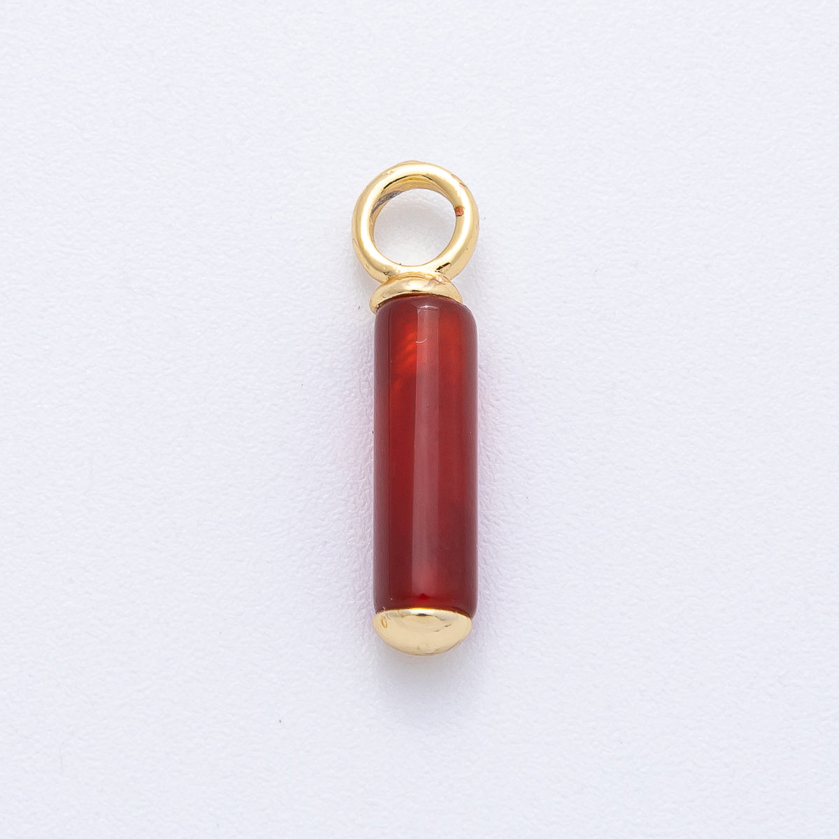 18K Gold Filled 20mm Red Carnelian Gemstone Cylinder Tube Drop Charm | AK148