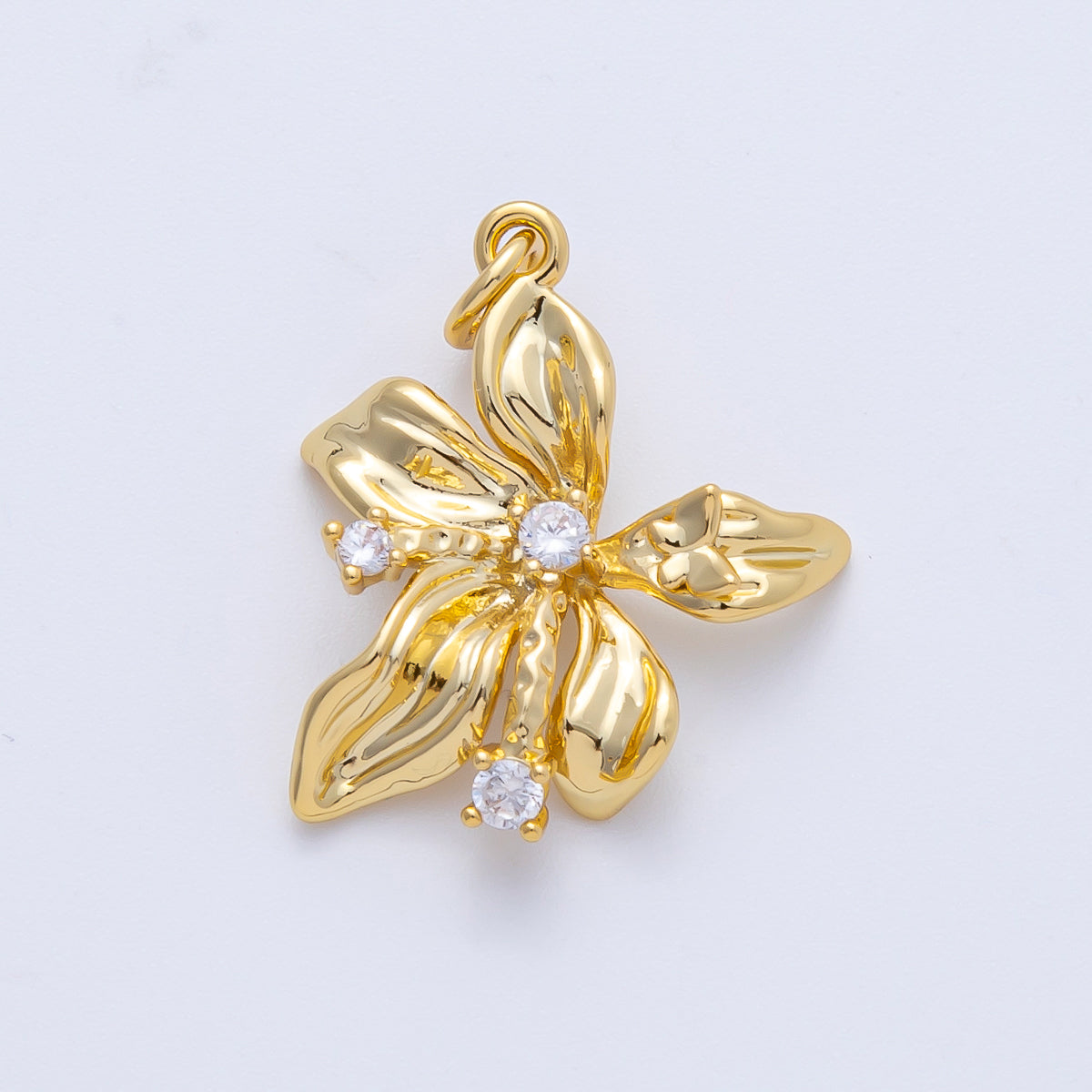 18K Gold Filled 24mm Clear CZ Molten Flower Charm | AK151