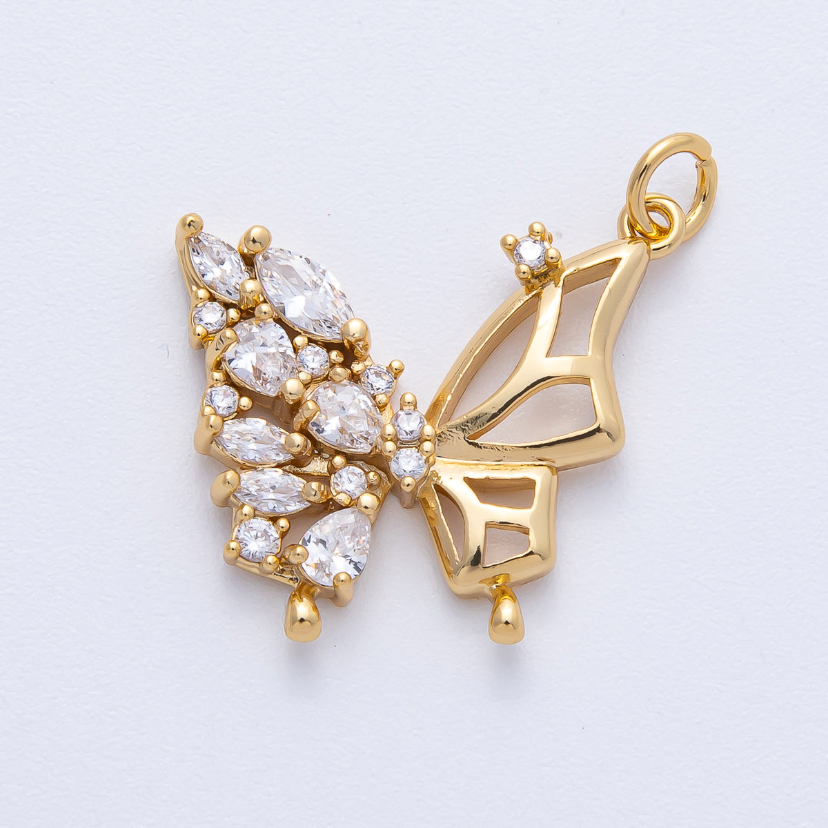 18K Gold Filled 21.5mm Clear CZ Cluster Open Butterfly Charm | AK154