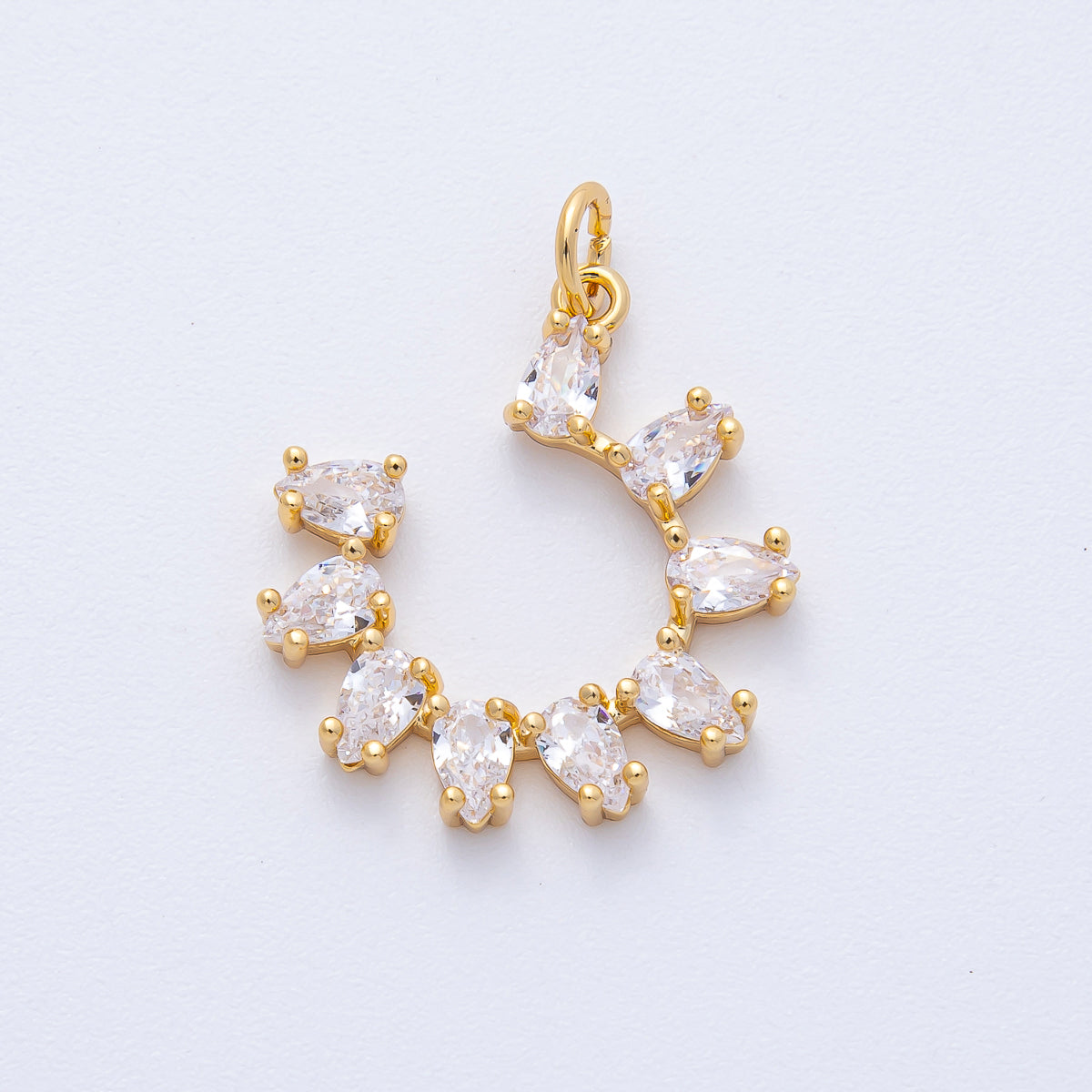 18K Gold Filled 20mm Clear Teardrop CZ Horseshoe Charm | AK156
